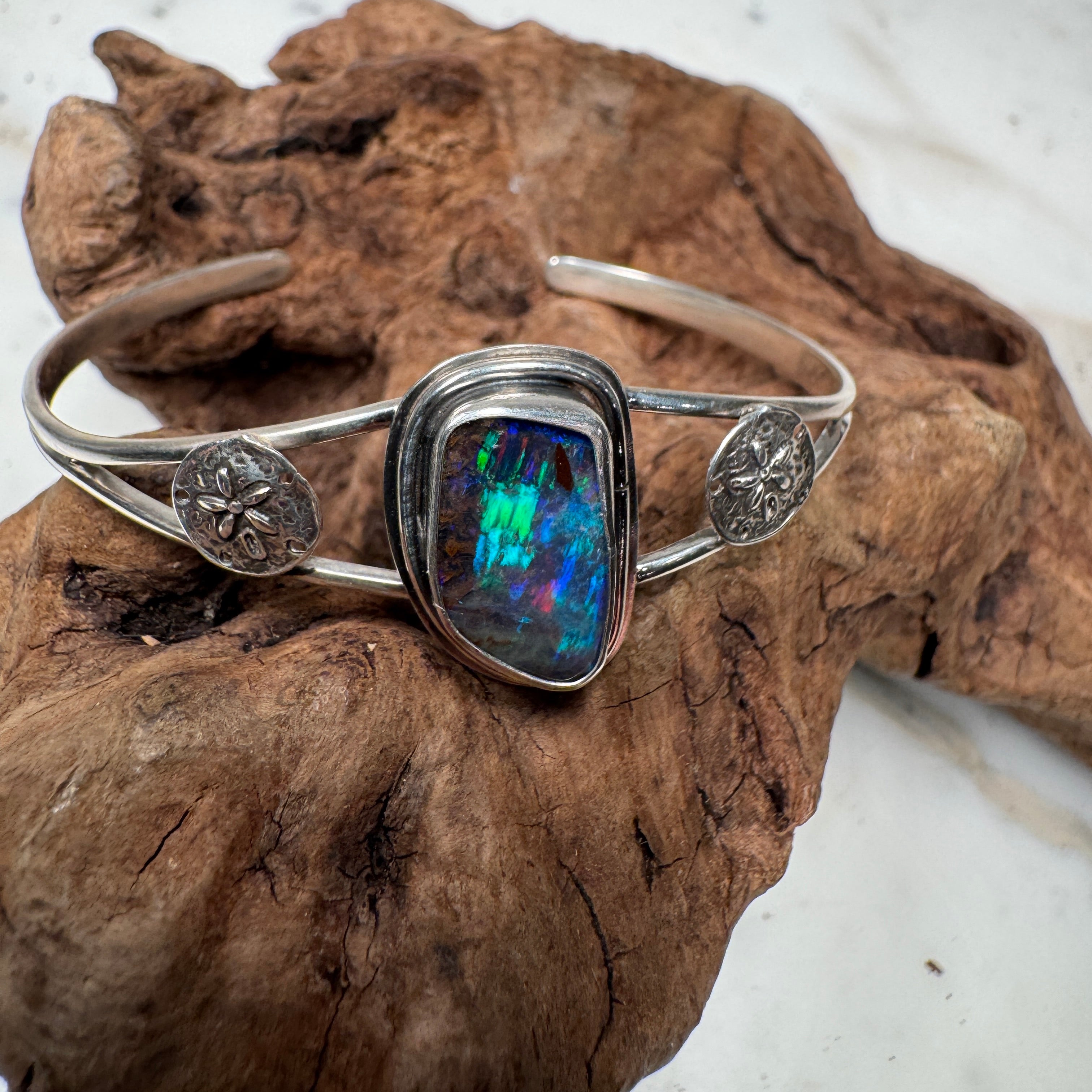 Pacific Ember Australian Opal Cuff with Sand Dollar Accents