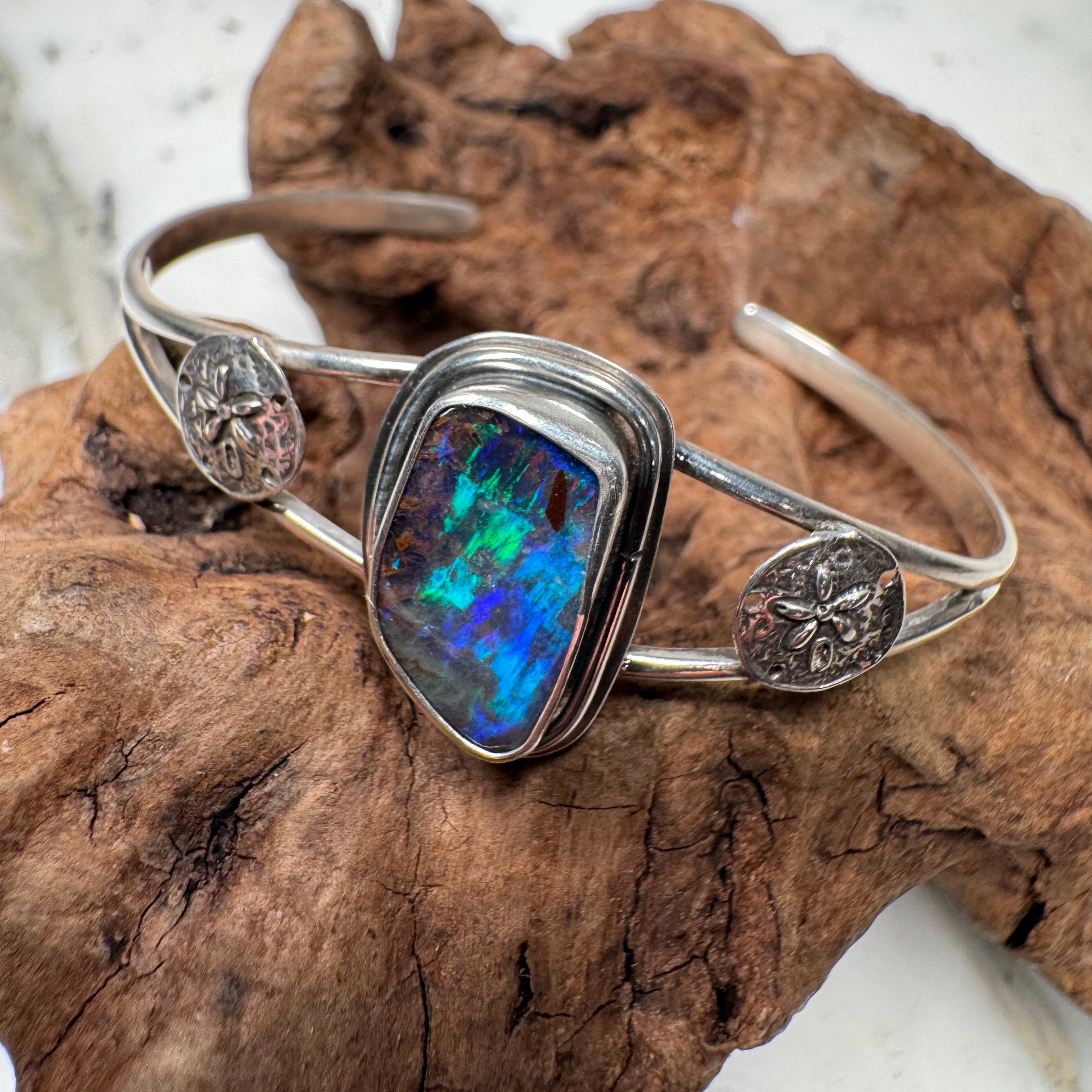 Pacific Ember Australian Opal Cuff with Sand Dollar Accents