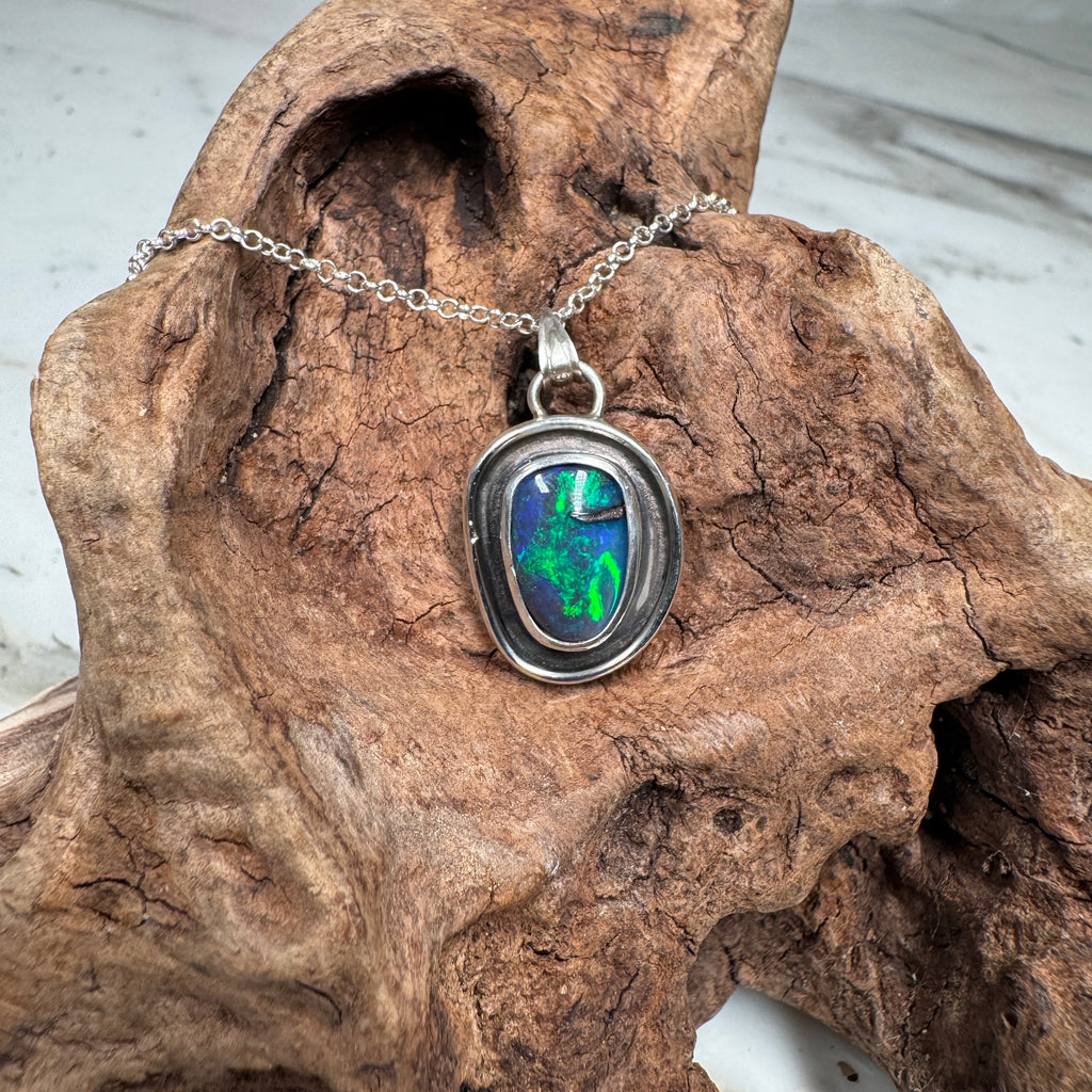 Pacific Ember Australian Boulder Opal Pendant Necklace