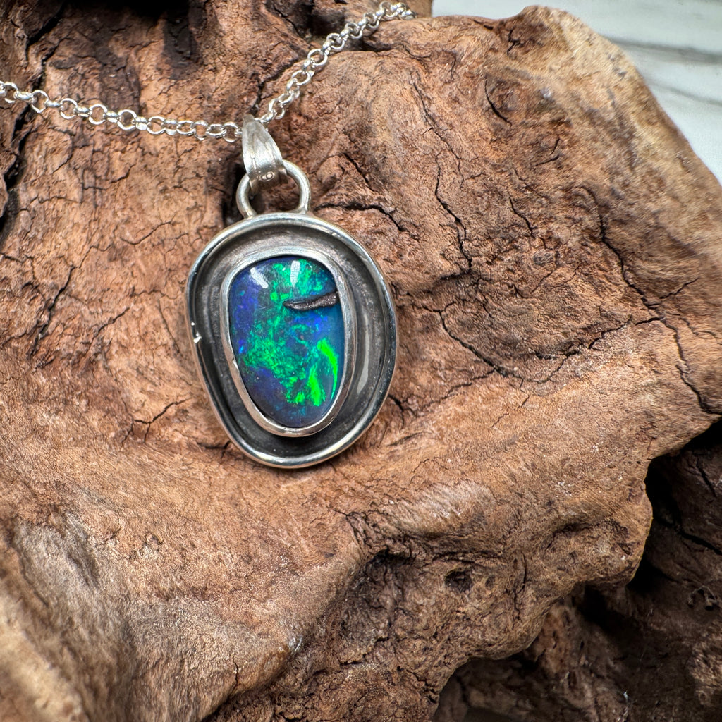 Pacific Ember Australian Boulder Opal Pendant Necklace