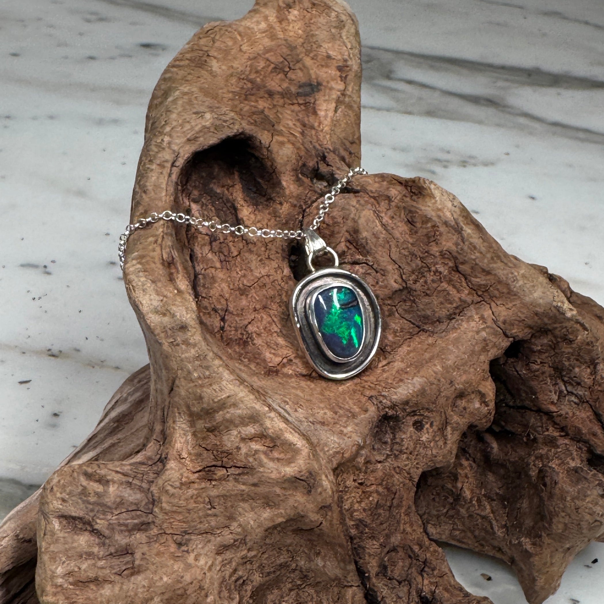 Pacific Ember Australian Boulder Opal Pendant Necklace