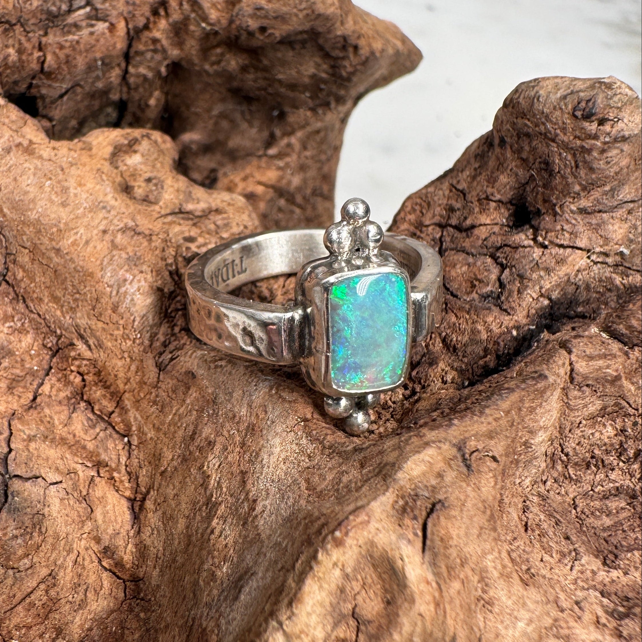 Emerald Tide Australian Boulder Opal Ring