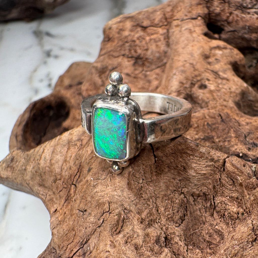 Emerald Tide Australian Boulder Opal Ring
