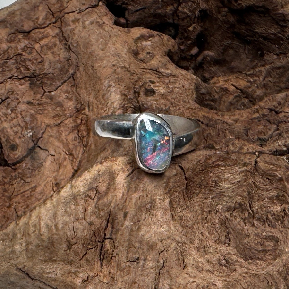 Electric Fire Angled Australian Boulder Opal Ring