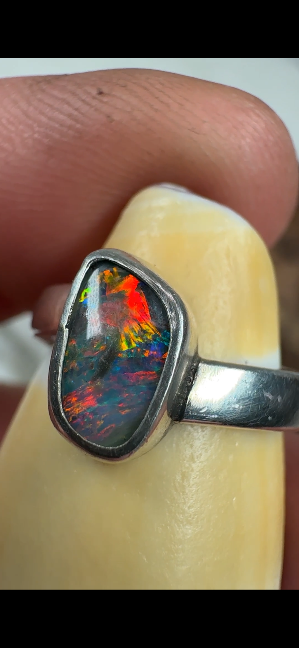 Electric Fire Angled Australian Boulder Opal Ring