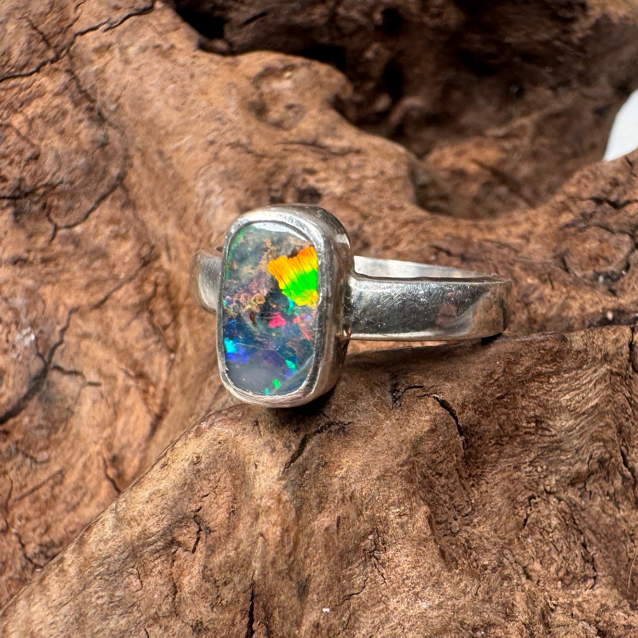 Ocean Fire Australian Queensland Boulder Opal Ring