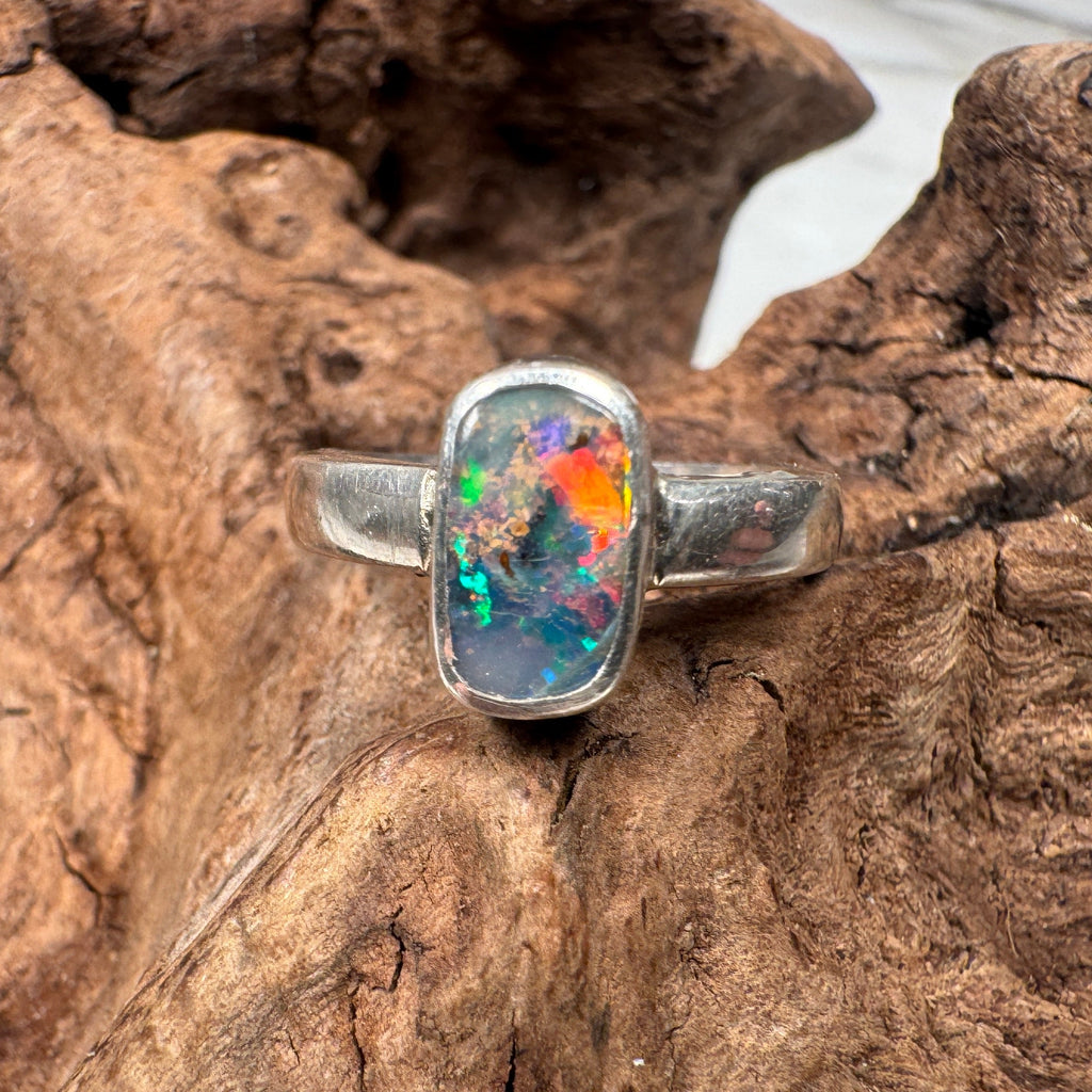 Ocean Fire Australian Queensland Boulder Opal Ring