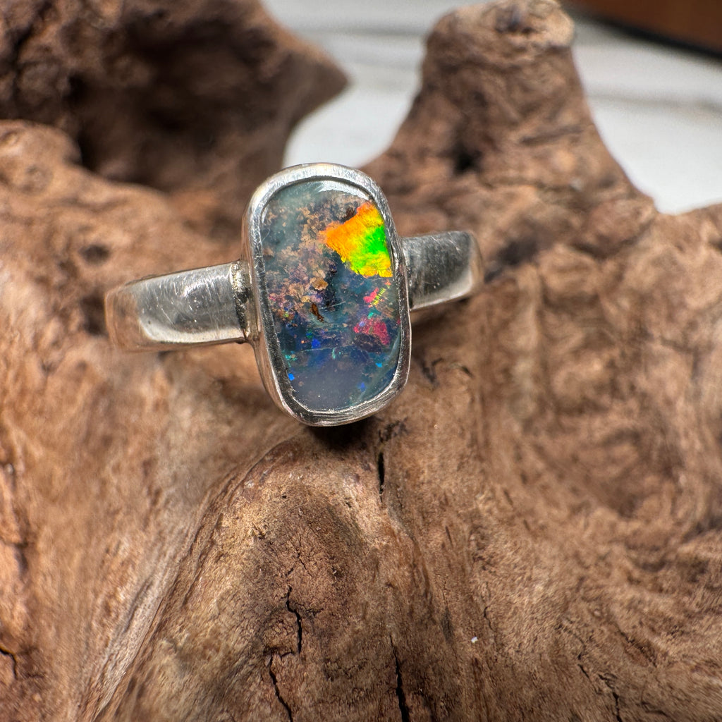 Ocean Fire Australian Queensland Boulder Opal Ring