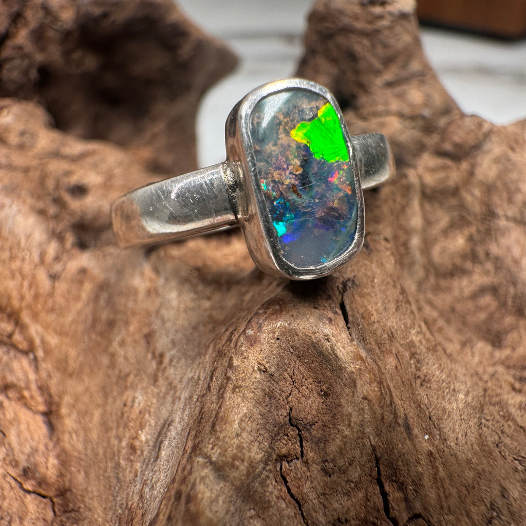 Ocean Fire Australian Queensland Boulder Opal Ring