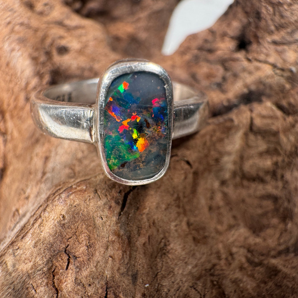 Ocean Fire Australian Queensland Boulder Opal Ring