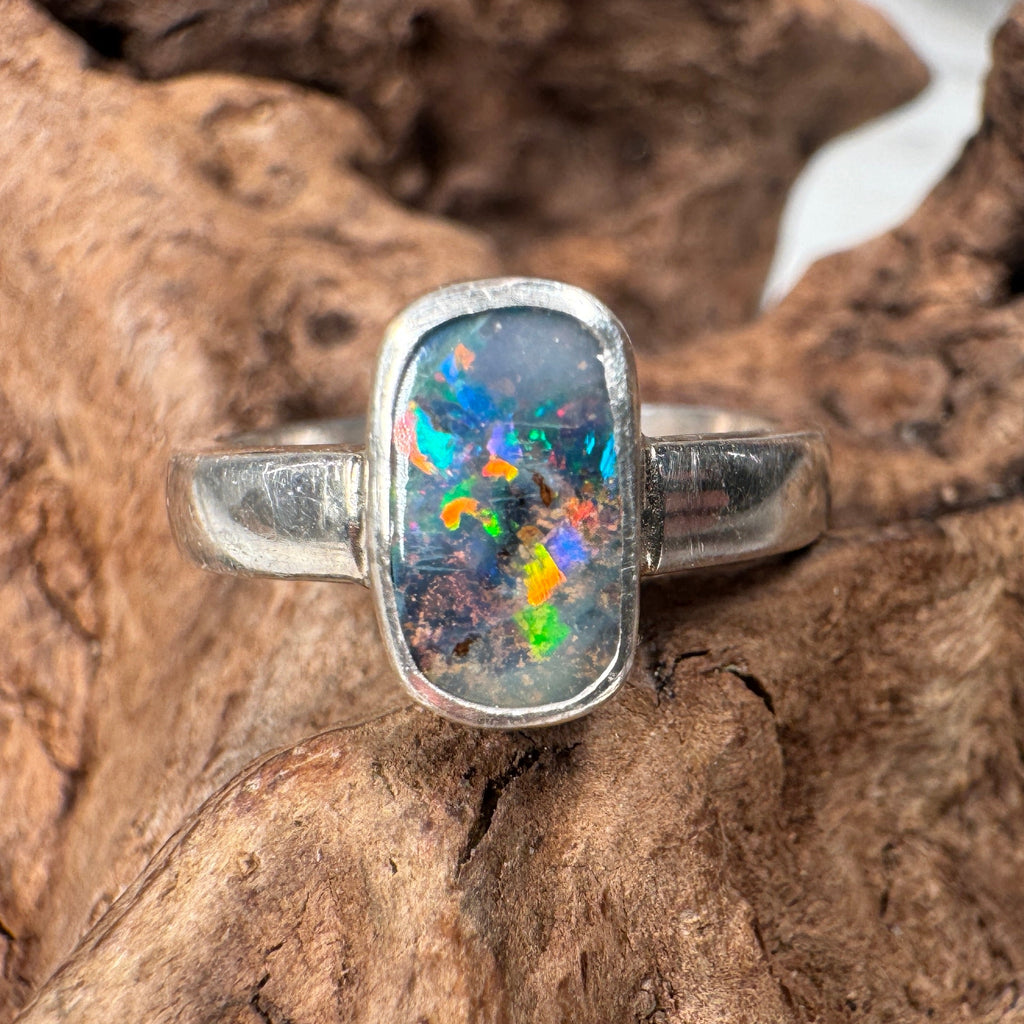 Ocean Fire Australian Queensland Boulder Opal Ring