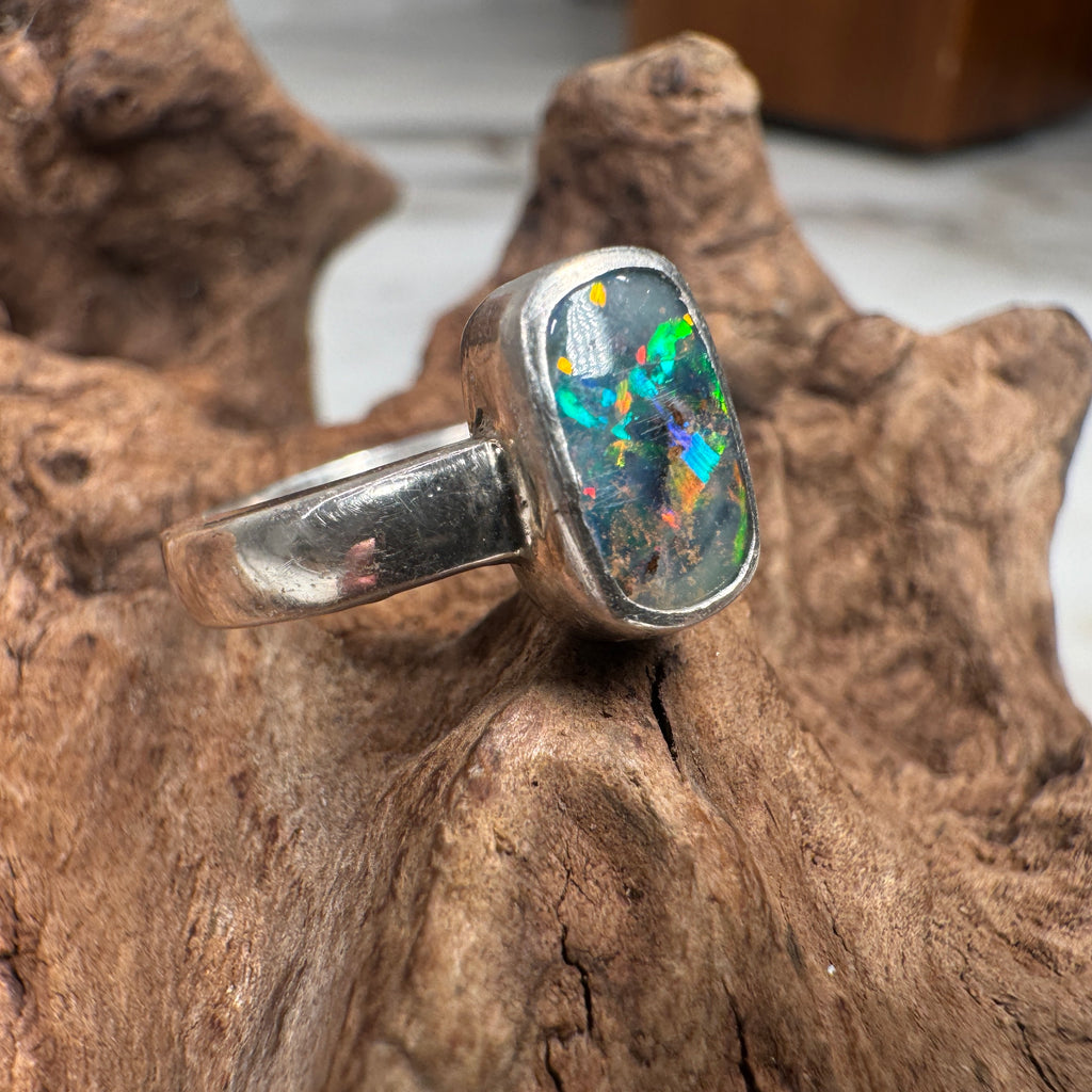 Ocean Fire Australian Queensland Boulder Opal Ring