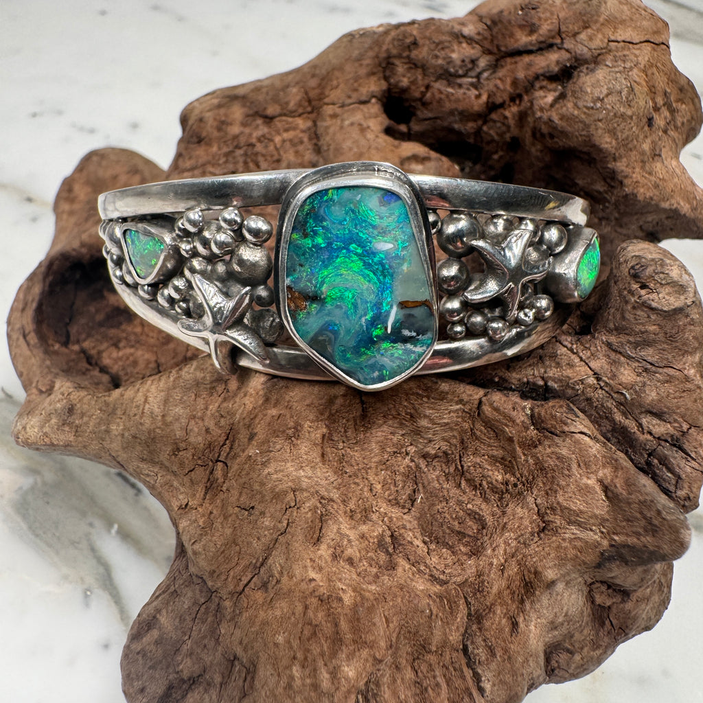 Emerald Tide Australian Boulder Opal Cuff Bracelet