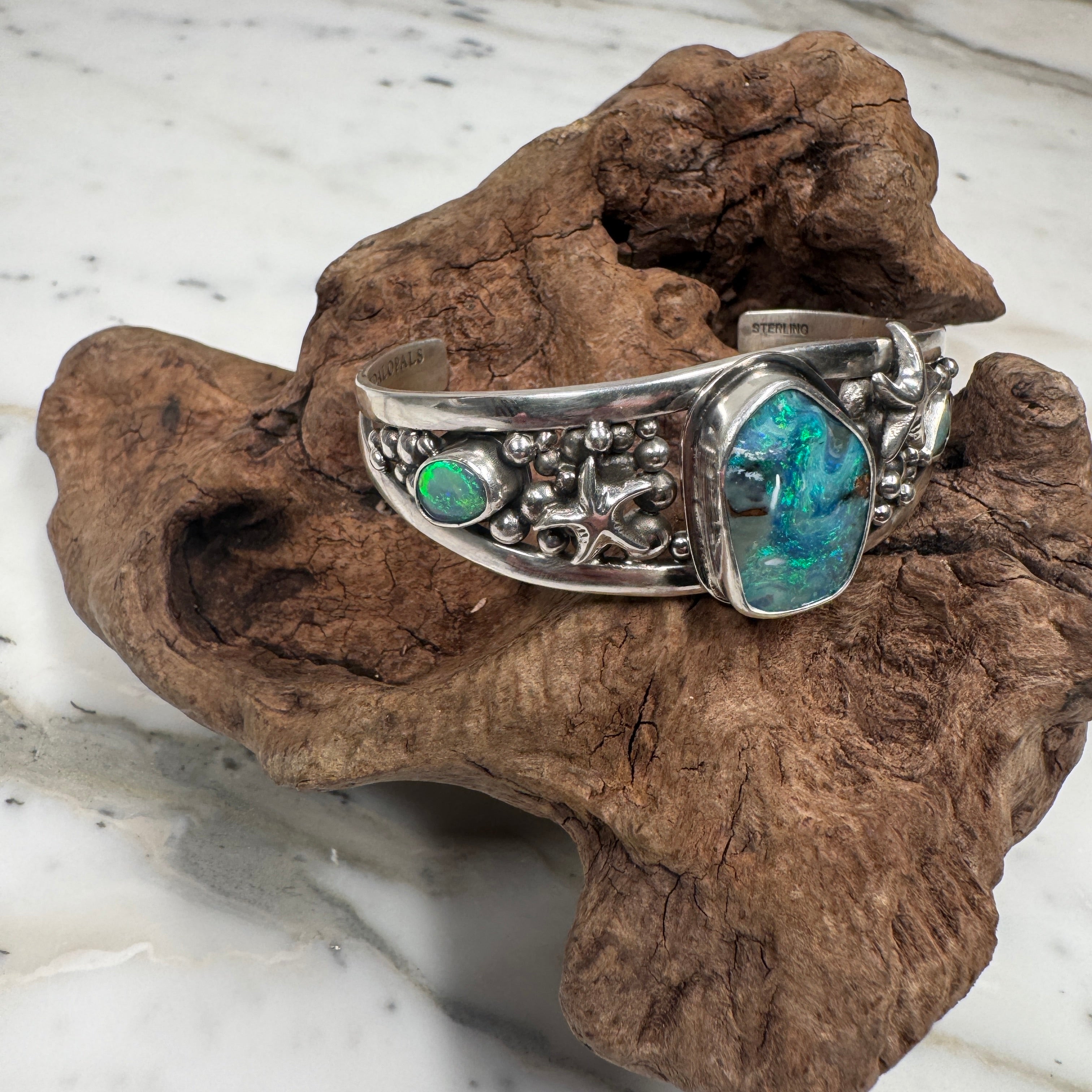 Emerald Tide Australian Boulder Opal Cuff Bracelet