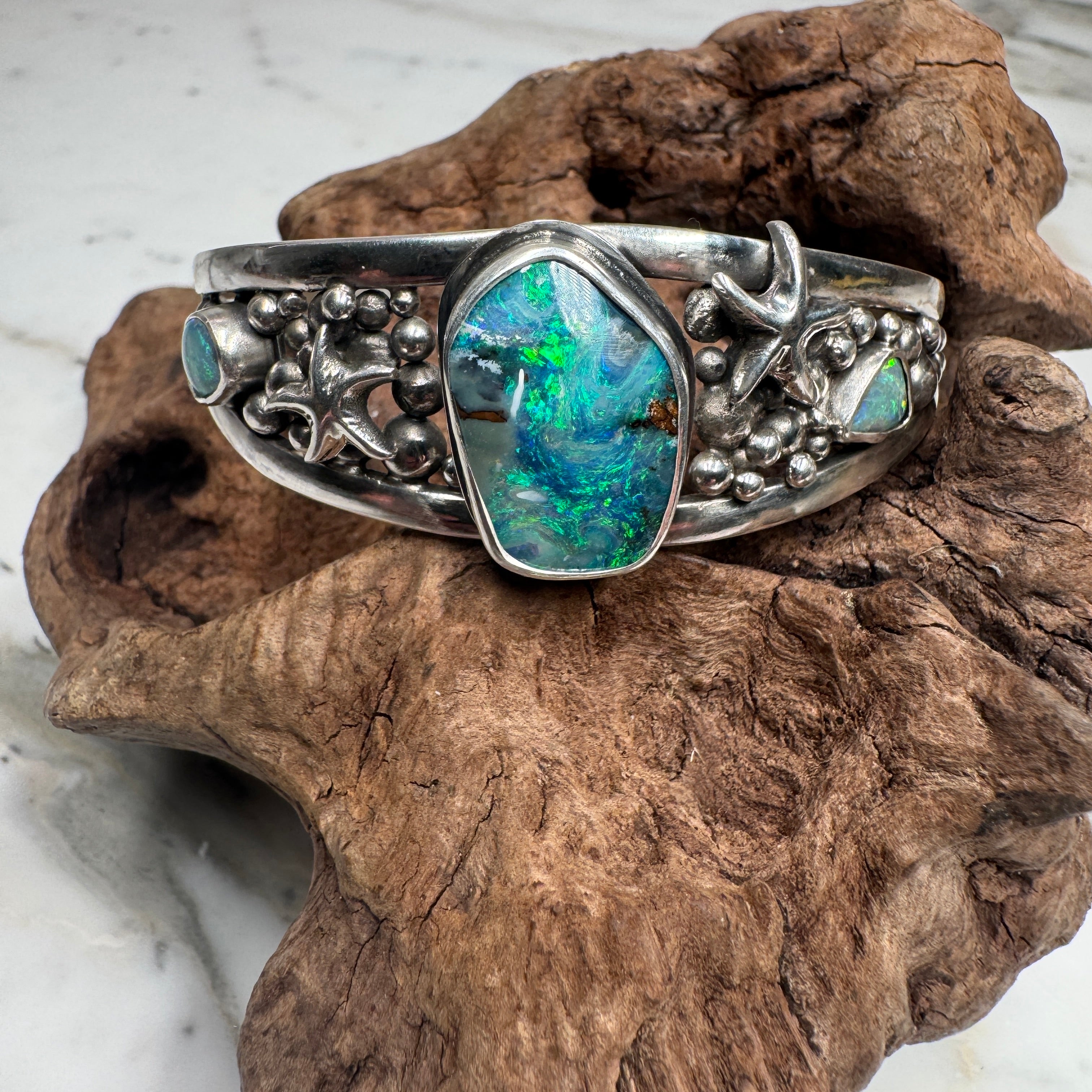 Emerald Tide Australian Boulder Opal Cuff Bracelet
