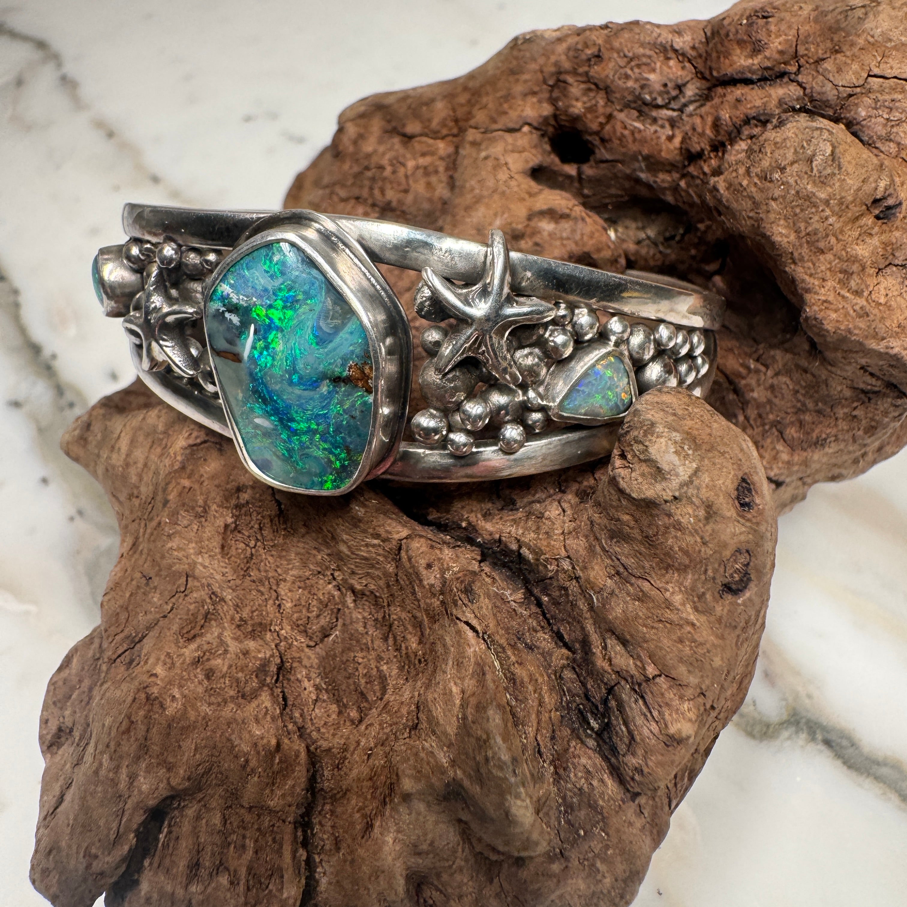 Emerald Tide Australian Boulder Opal Cuff Bracelet