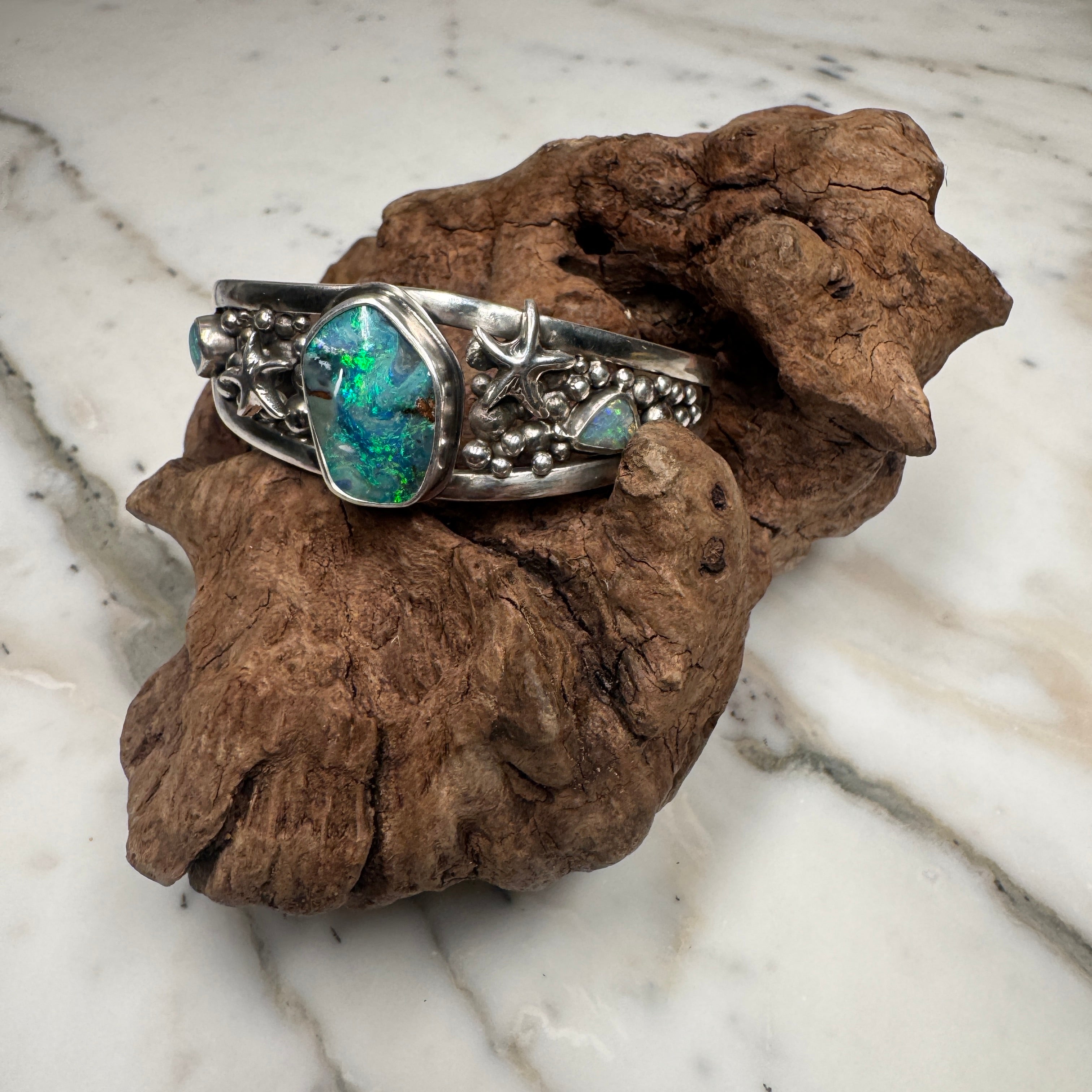 Emerald Tide Australian Boulder Opal Cuff Bracelet