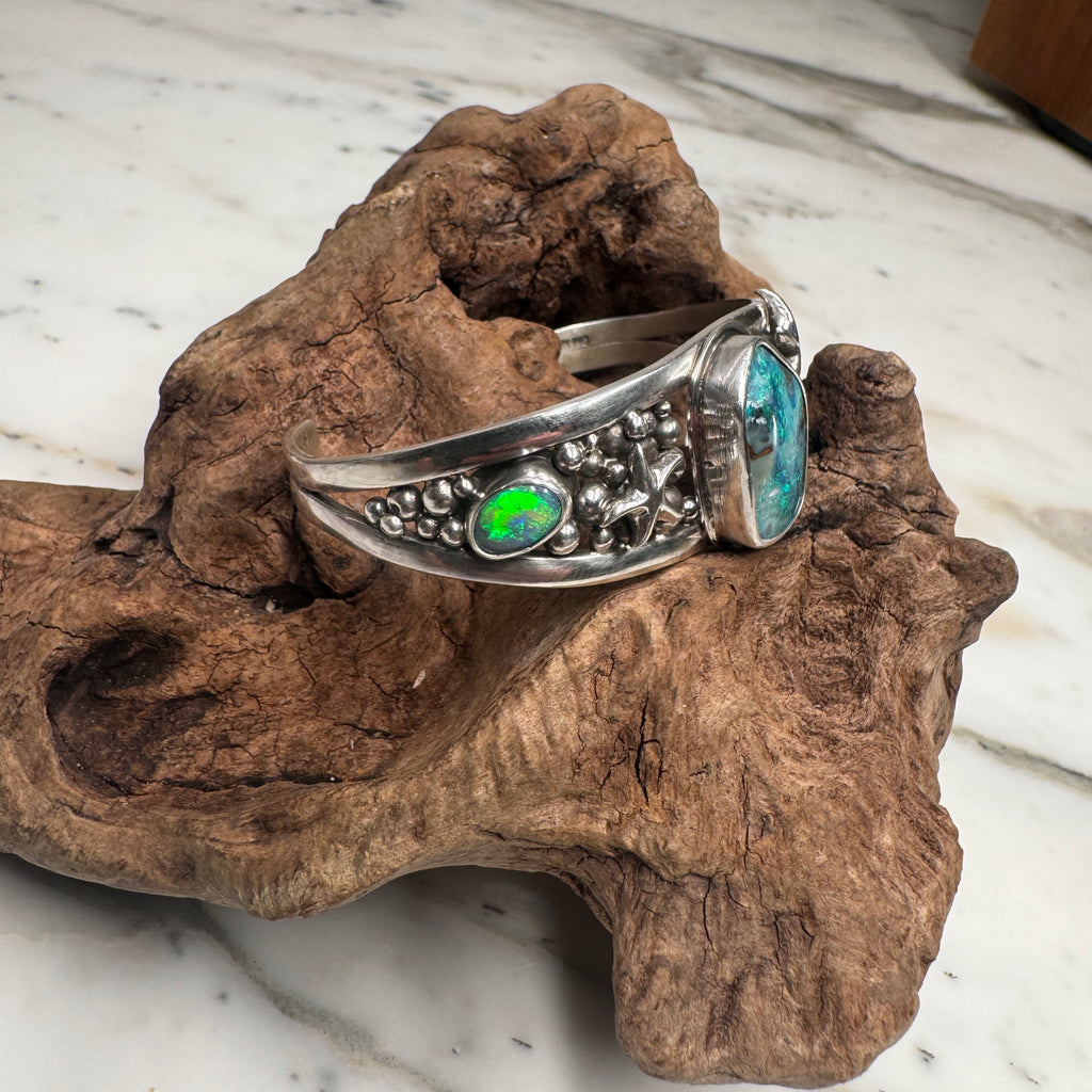 Emerald Tide Australian Boulder Opal Cuff Bracelet