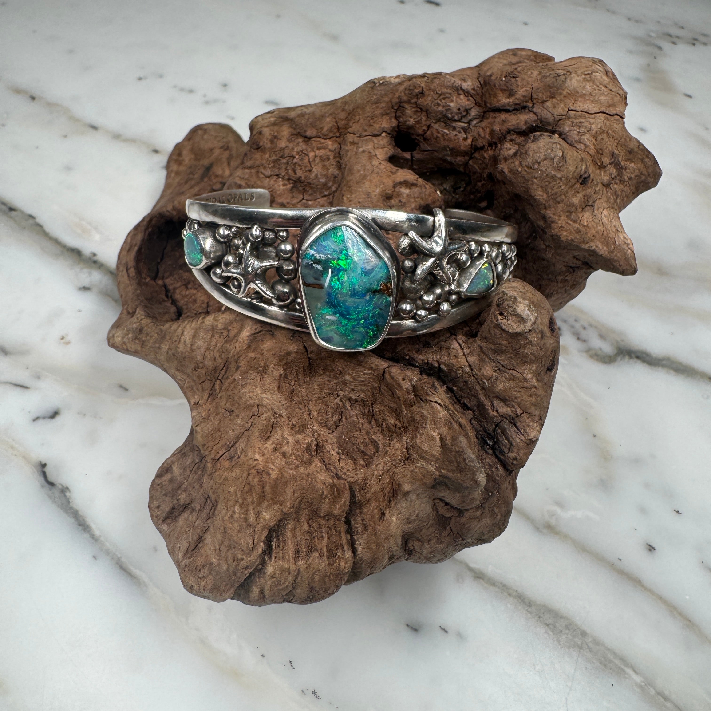 Emerald Tide Australian Boulder Opal Cuff Bracelet