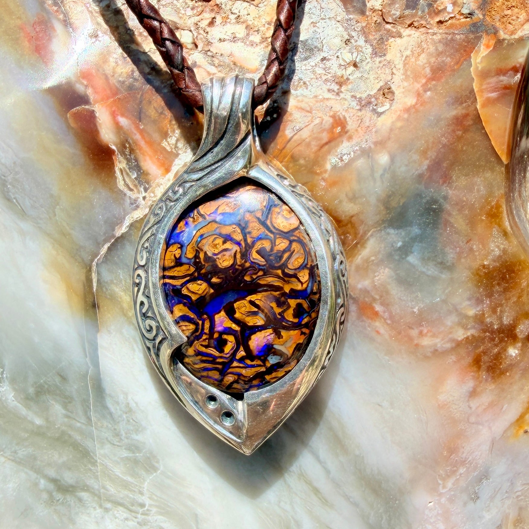 Electric Blue Australian Boulder Opal Pendant – Sterling Silver