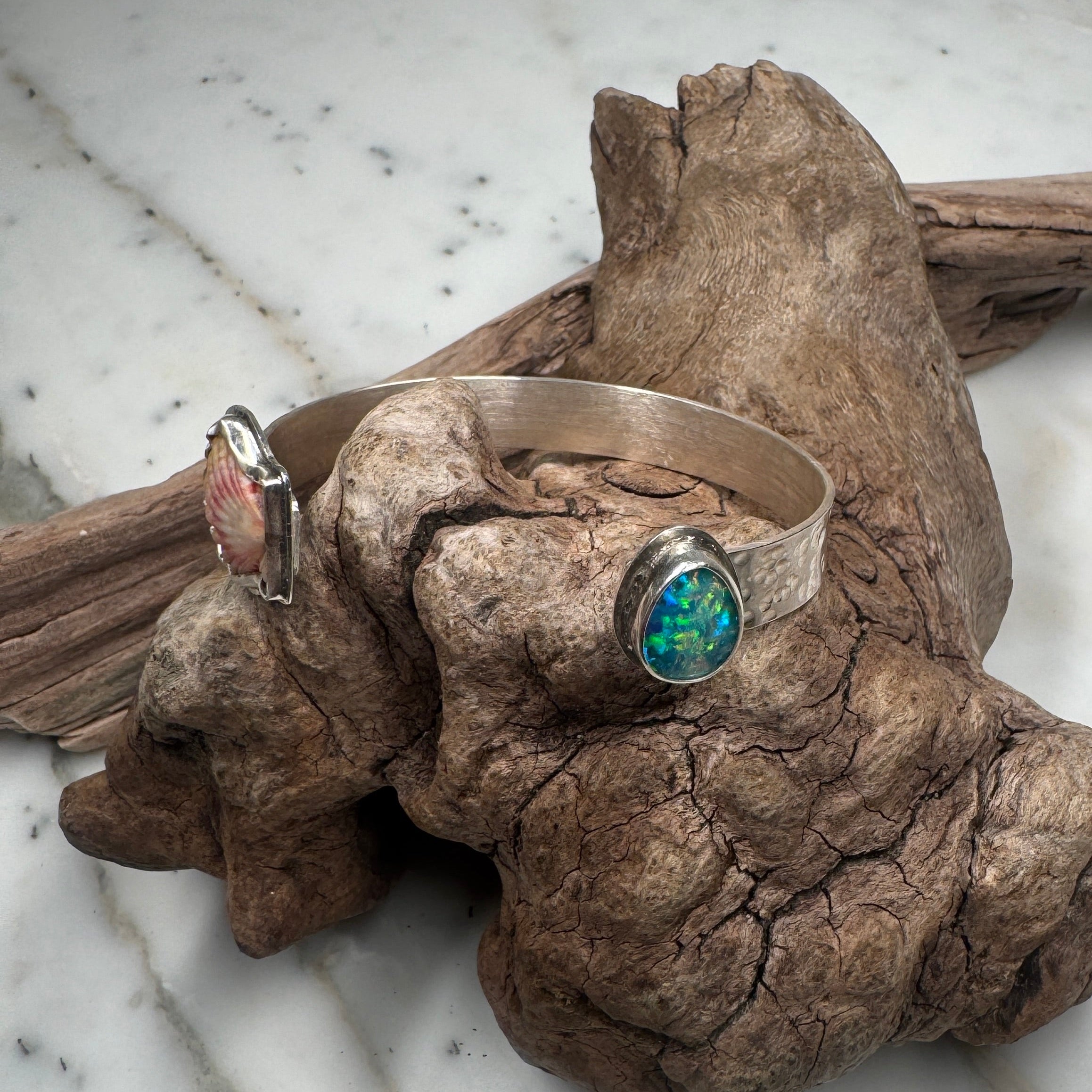 Ocean Sunrise Shell + Australian Opal Cuff Bracelet