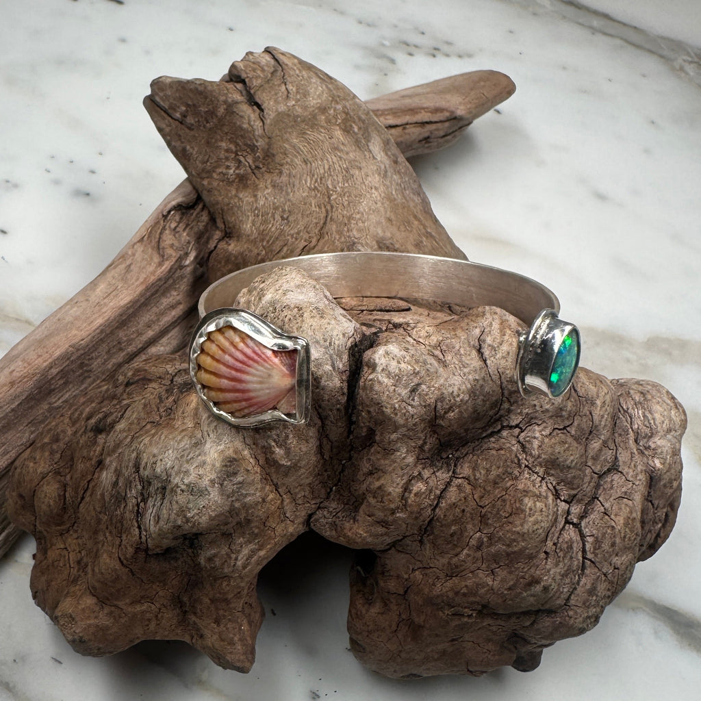 Ocean Sunrise Shell + Australian Opal Cuff Bracelet