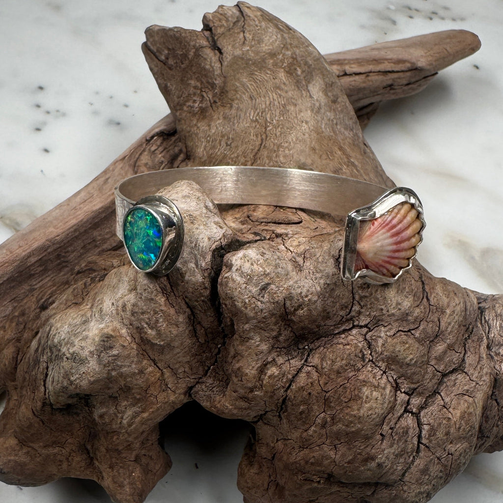 Ocean Sunrise Shell + Australian Opal Cuff Bracelet