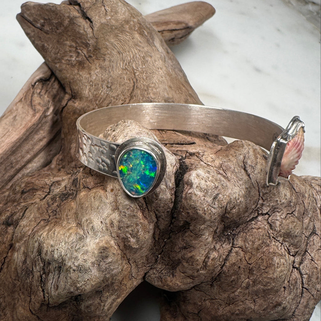 Ocean Sunrise Shell + Australian Opal Cuff Bracelet