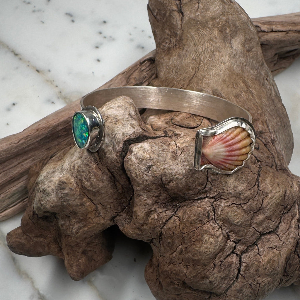 Ocean Sunrise Shell + Australian Opal Cuff Bracelet