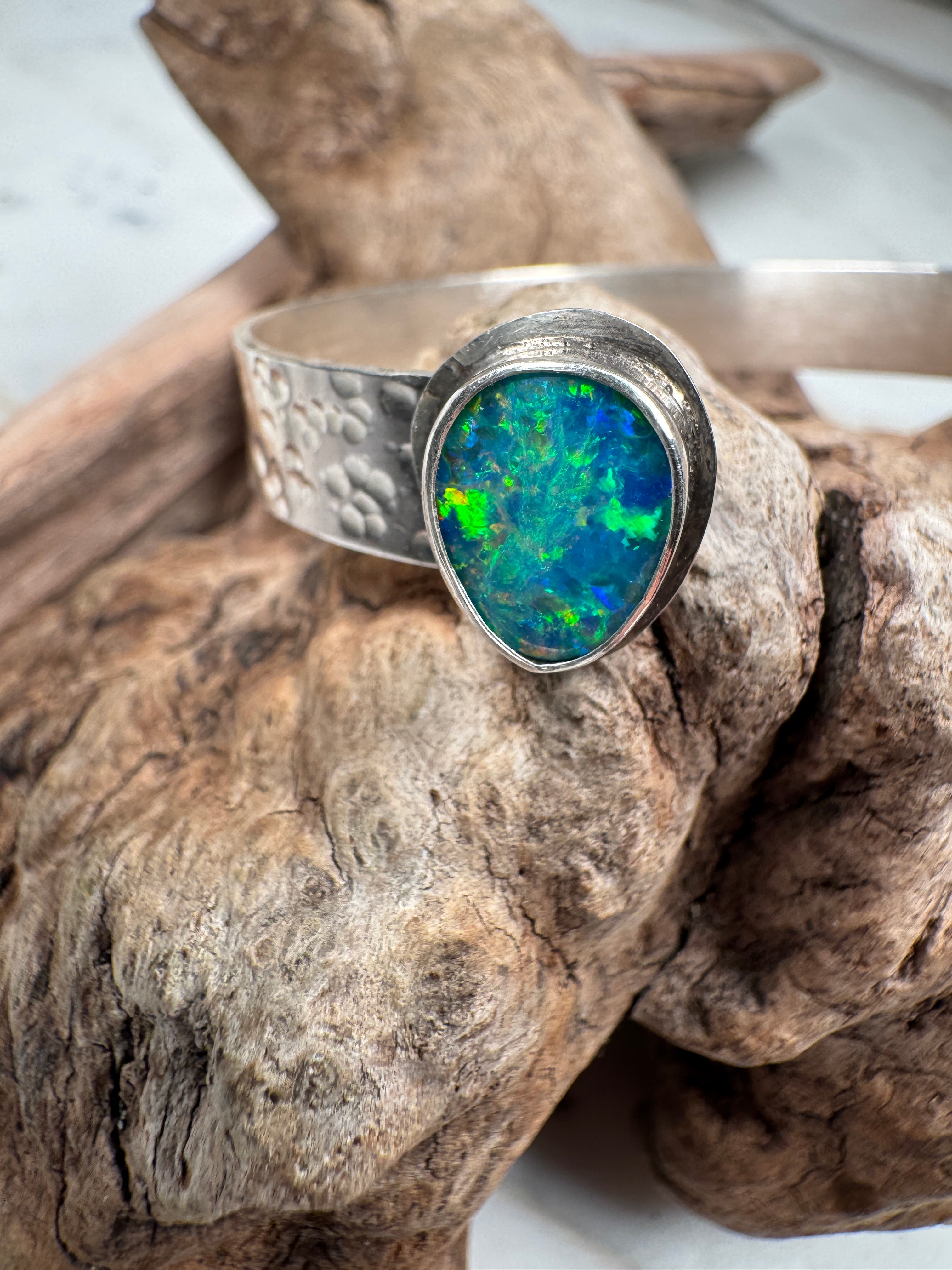 Ocean Sunrise Shell + Australian Opal Cuff Bracelet