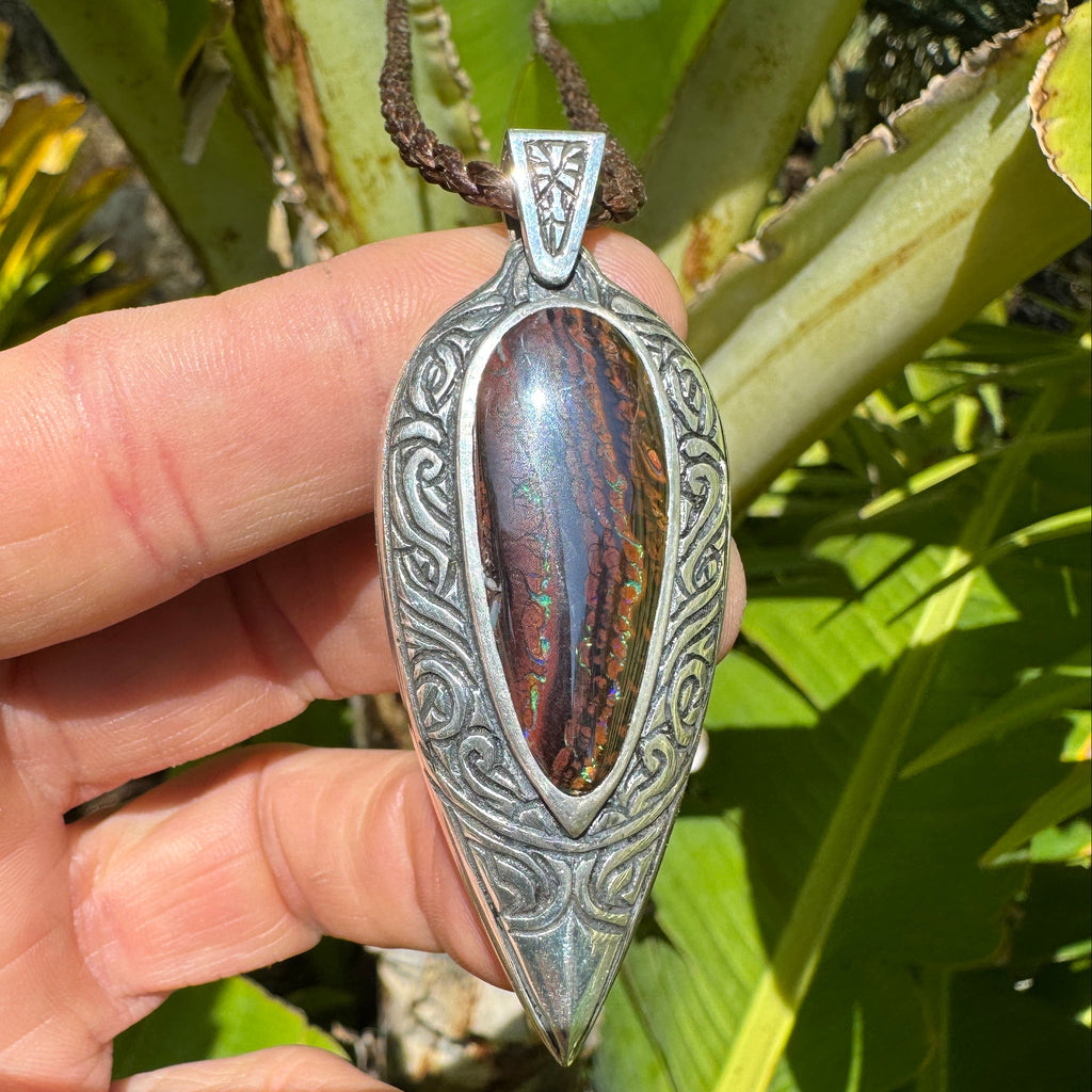 Tidal Koru Relic Boulder Opal Pendant- Jewelry inspired by earth ocean