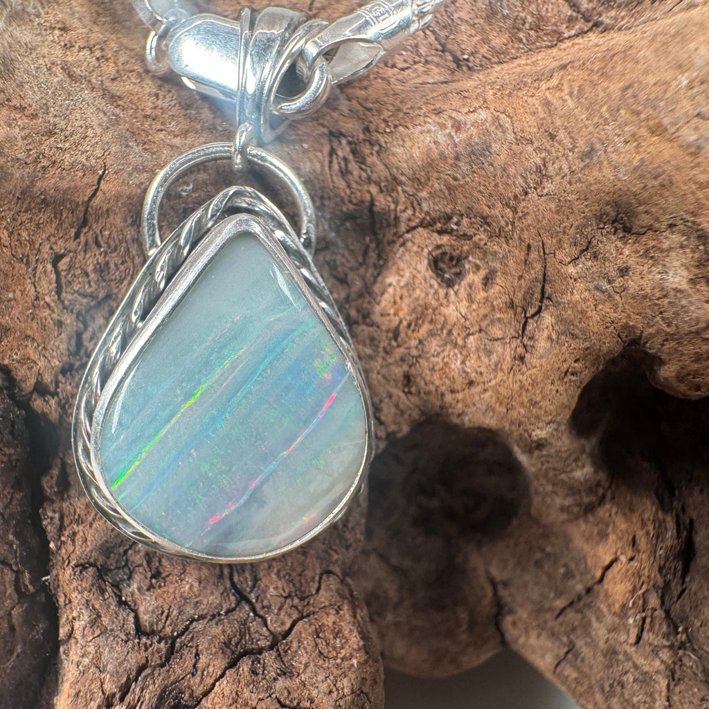 Ocean Mist Teardrop Australian Queensland Boulder Opal Pendant