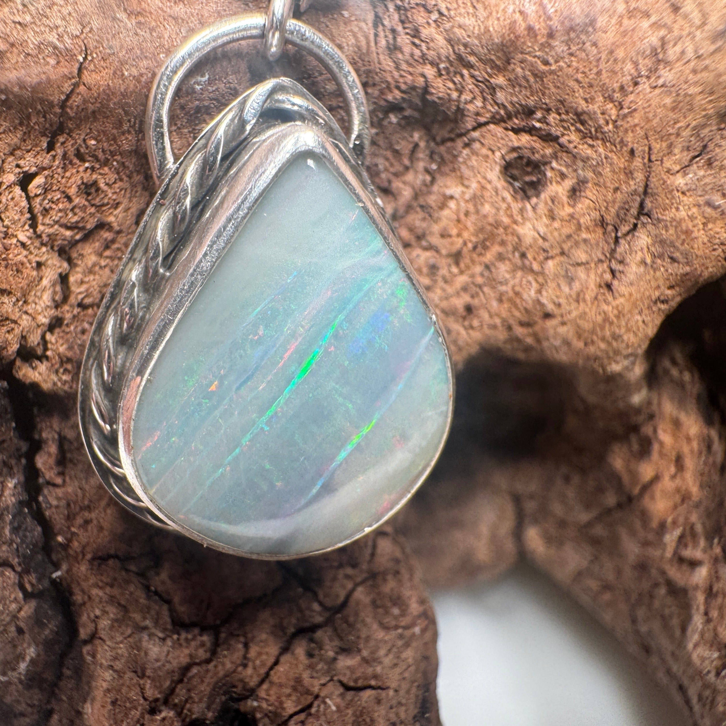 Ocean Mist Teardrop Australian Queensland Boulder Opal Pendant
