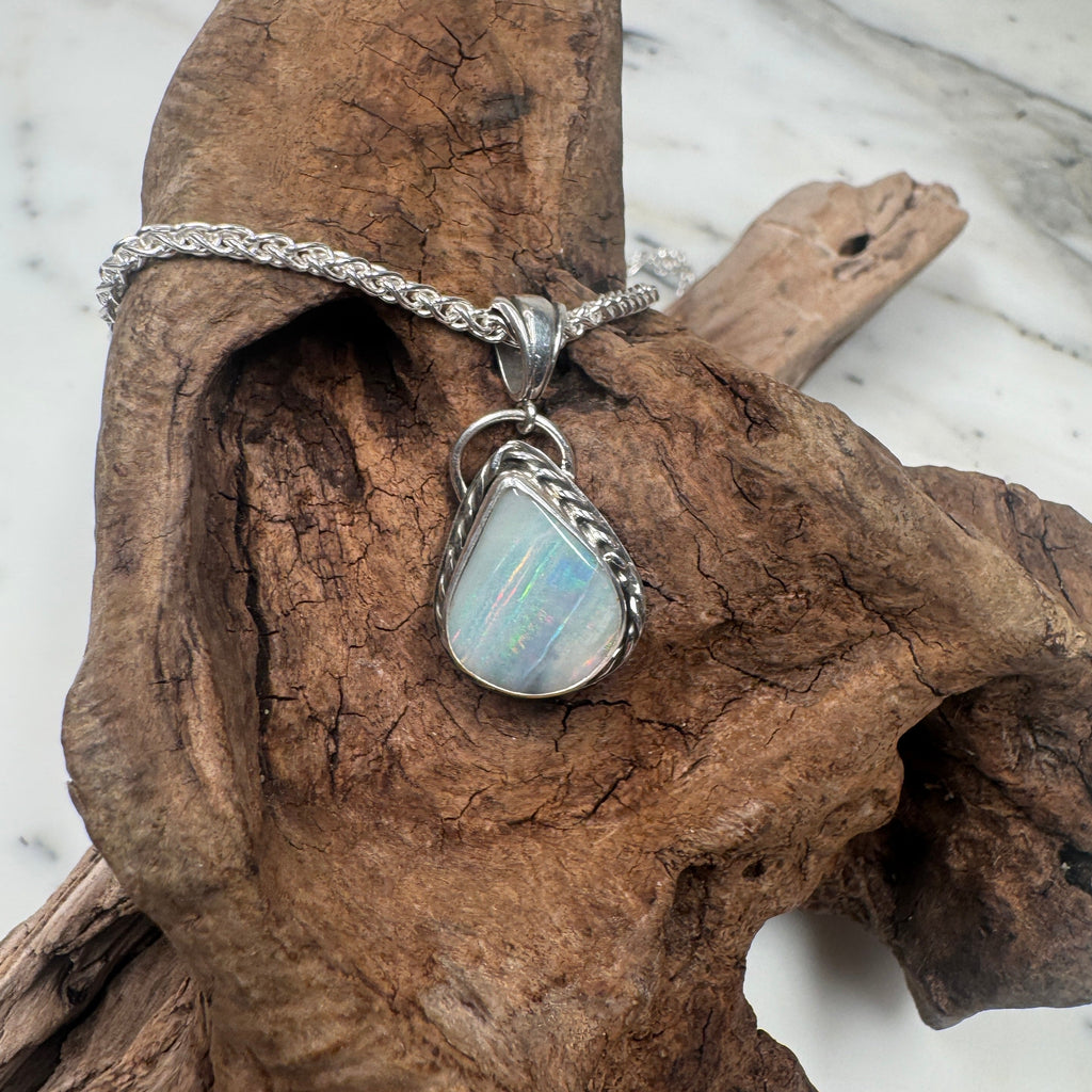 Ocean Mist Teardrop Australian Queensland Boulder Opal Pendant