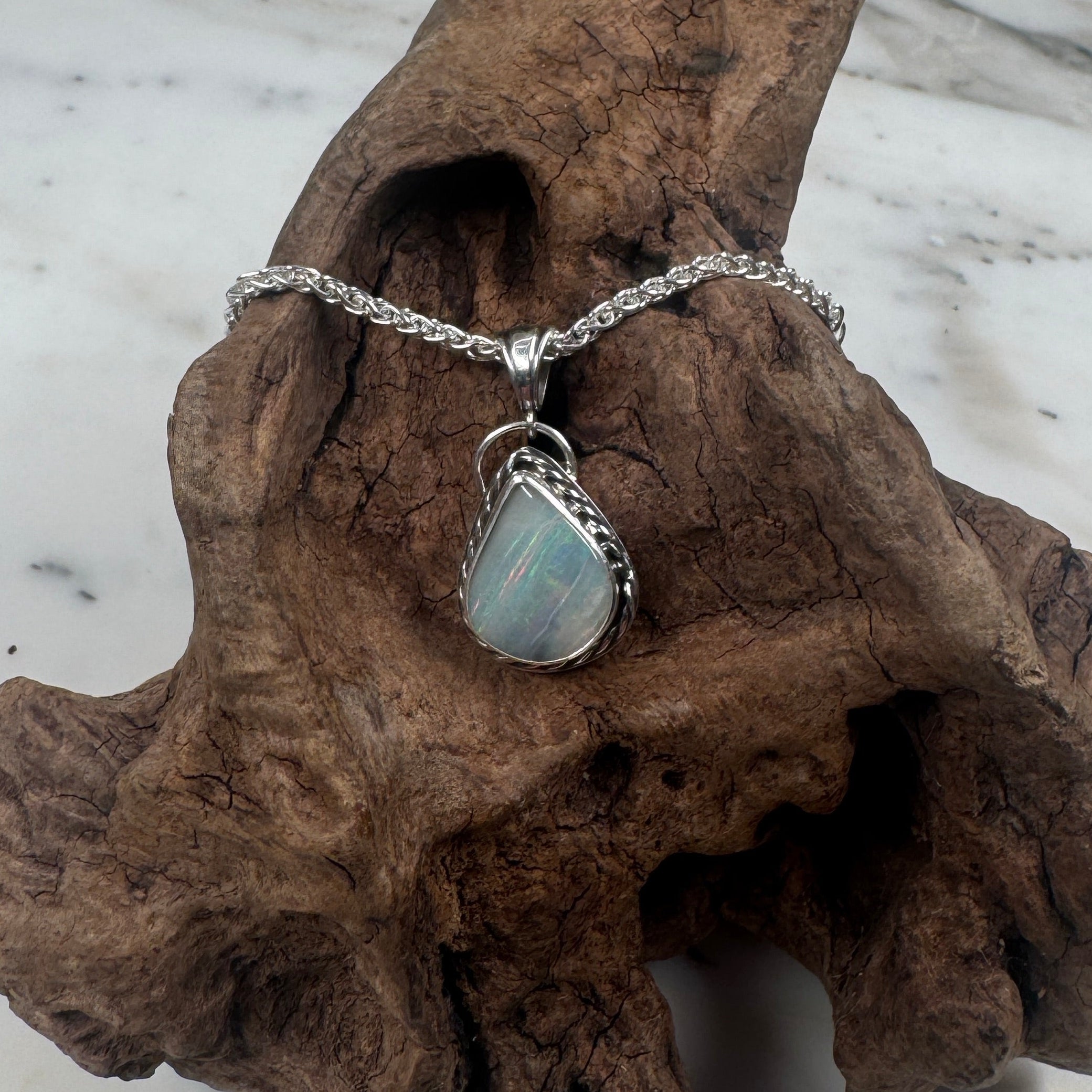 Ocean Mist Teardrop Australian Queensland Boulder Opal Pendant