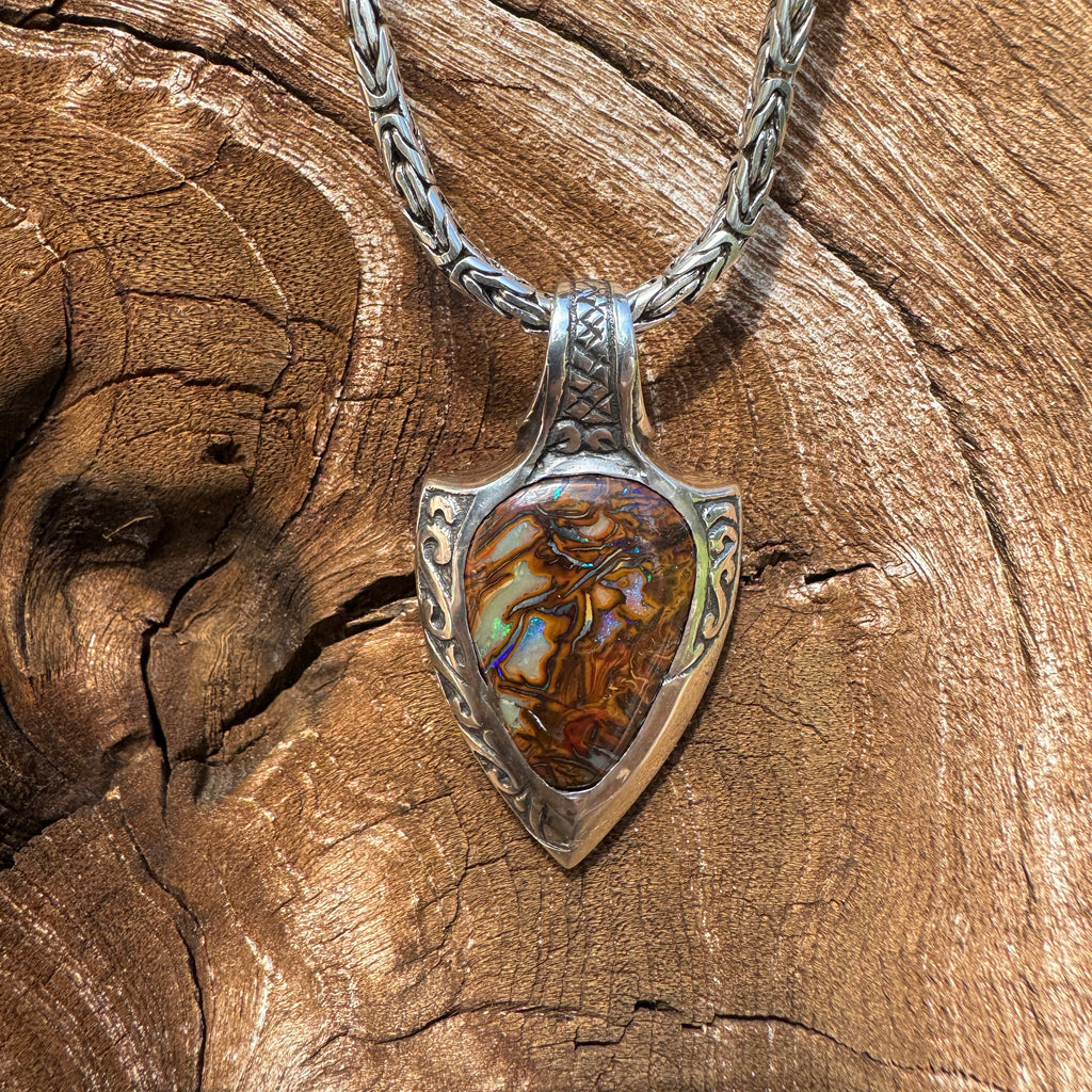 Tidal Relic Three Spears Reversible Boulder Opal Pendant