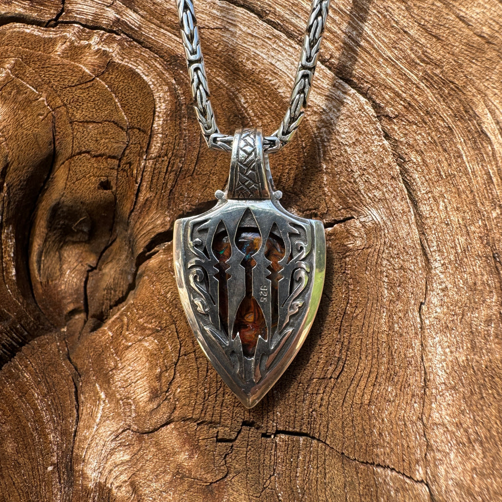Tidal Relic Three Spears Reversible Boulder Opal Pendant