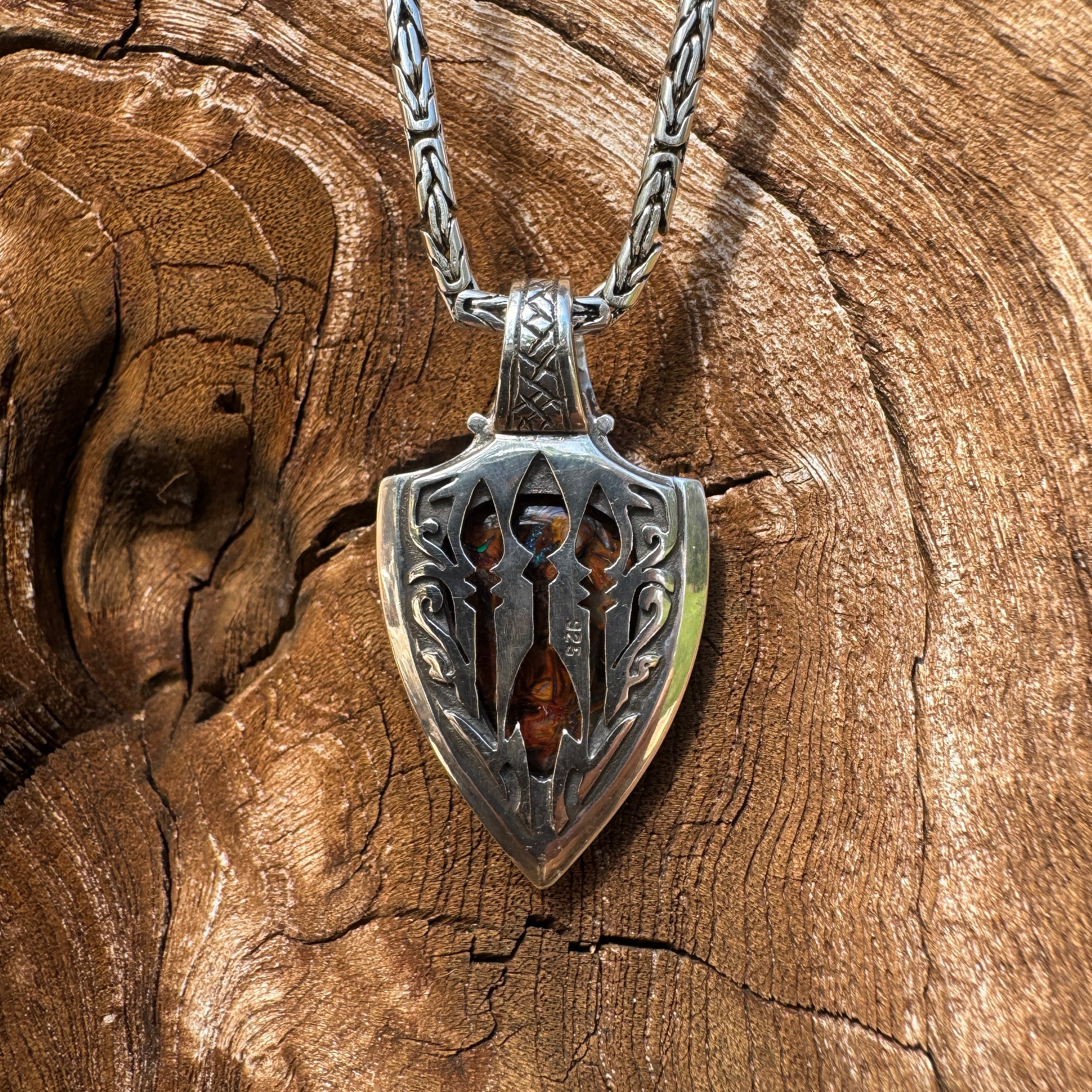 Tidal Relic Three Spears Reversible Boulder Opal Pendant