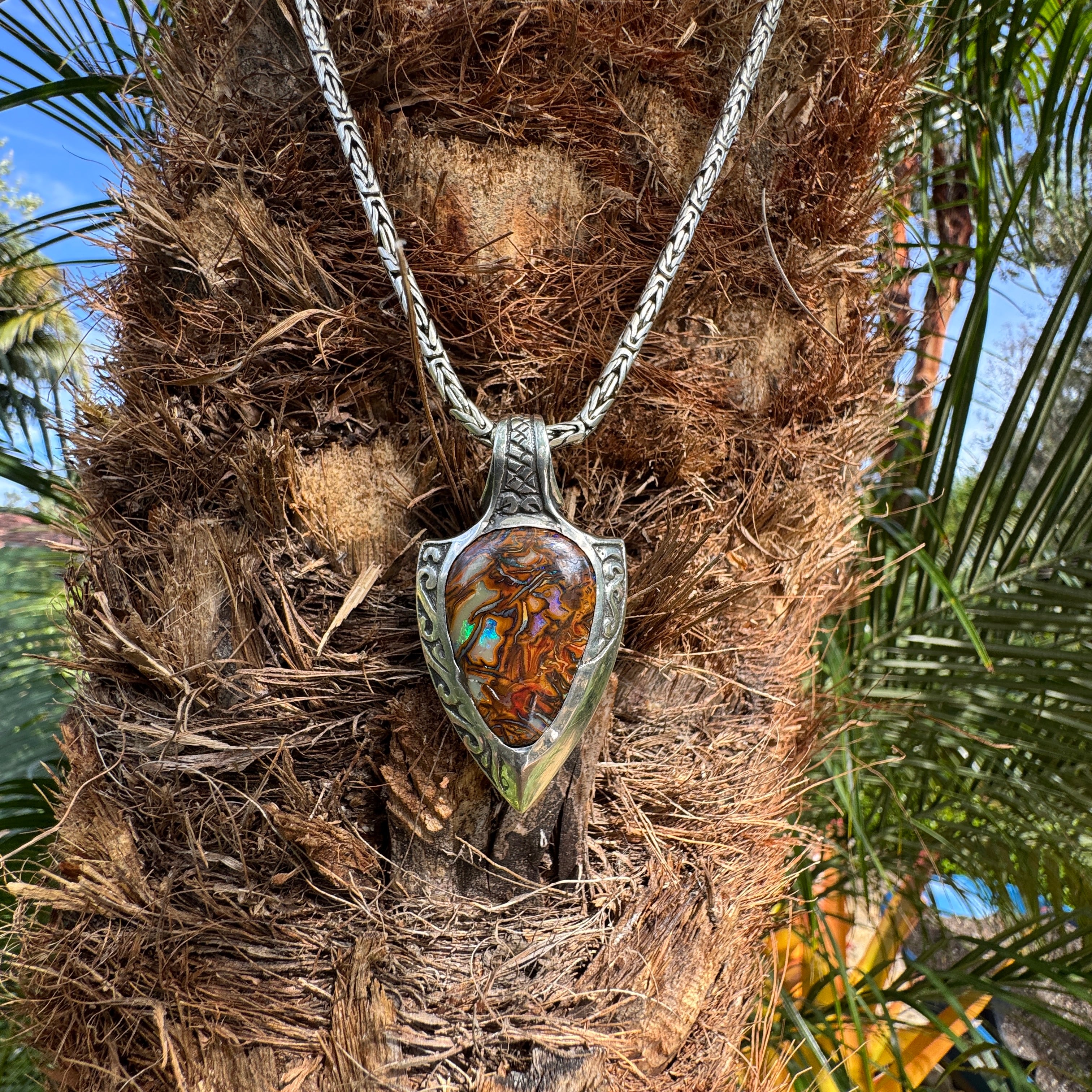 Tidal Relic Three Spears Reversible Boulder Opal Pendant
