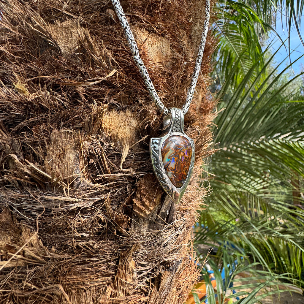 Tidal Relic Three Spears Reversible Boulder Opal Pendant