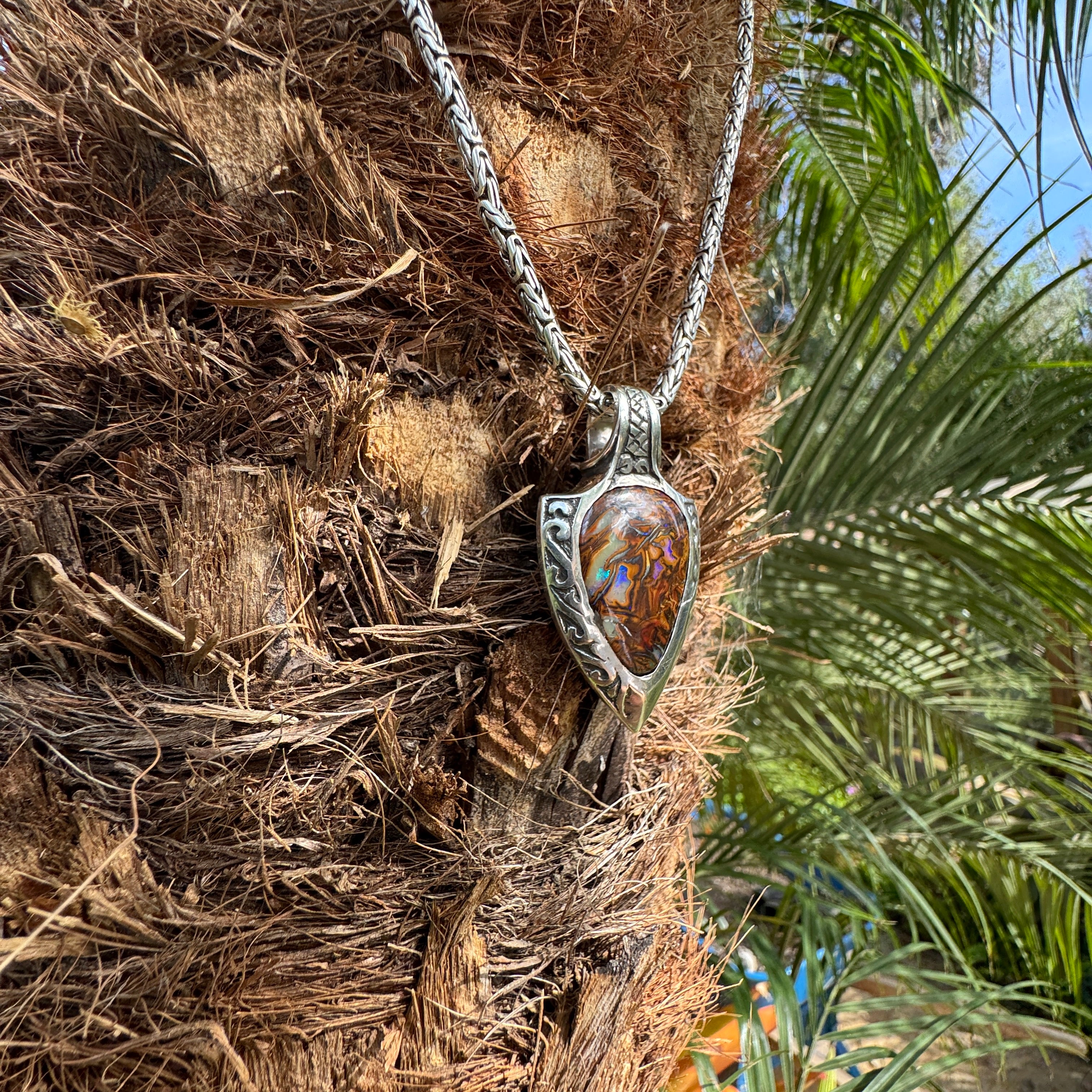 Tidal Relic Three Spears Reversible Boulder Opal Pendant