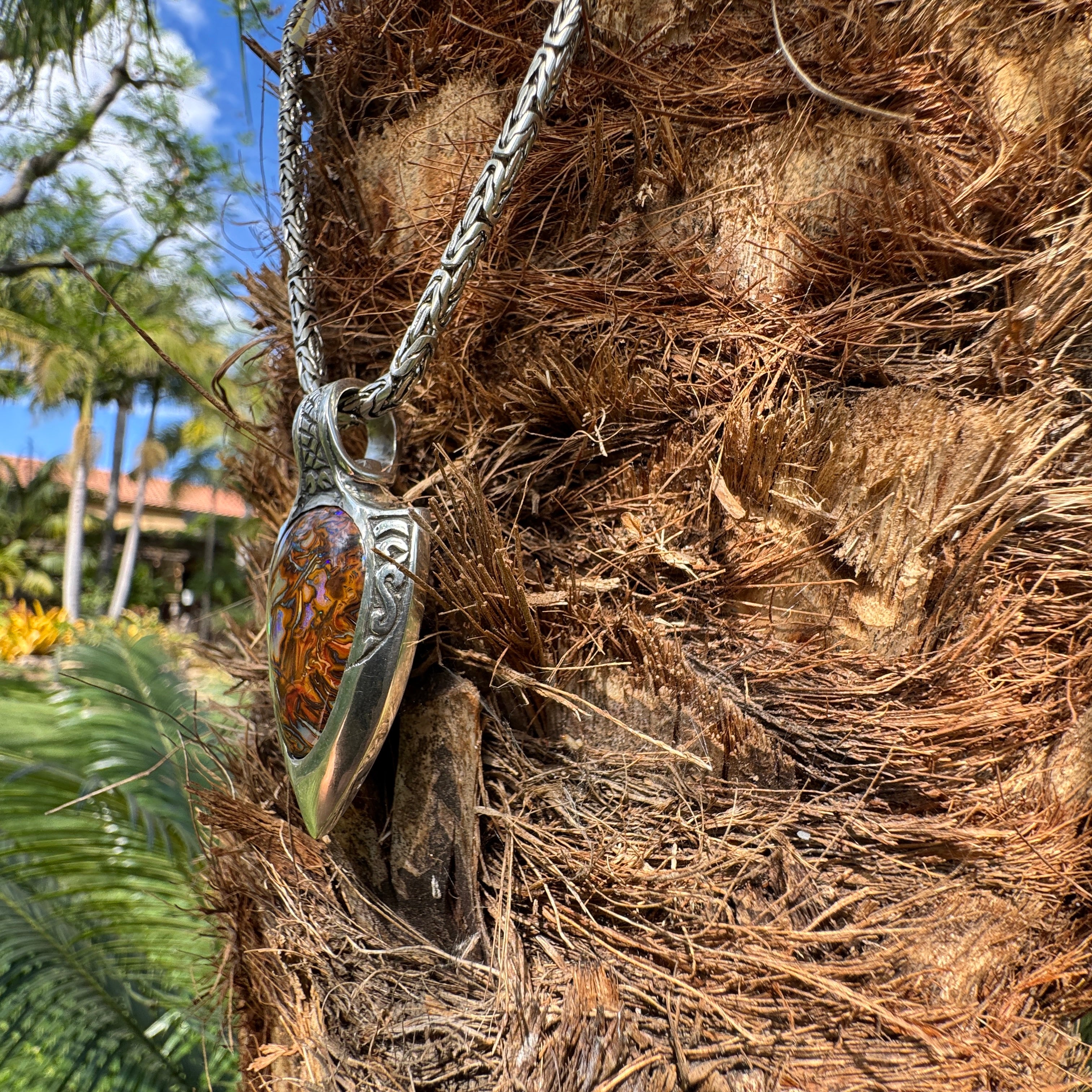 Tidal Relic Three Spears Reversible Boulder Opal Pendant