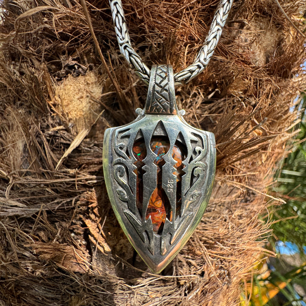 Tidal Relic Three Spears Reversible Boulder Opal Pendant