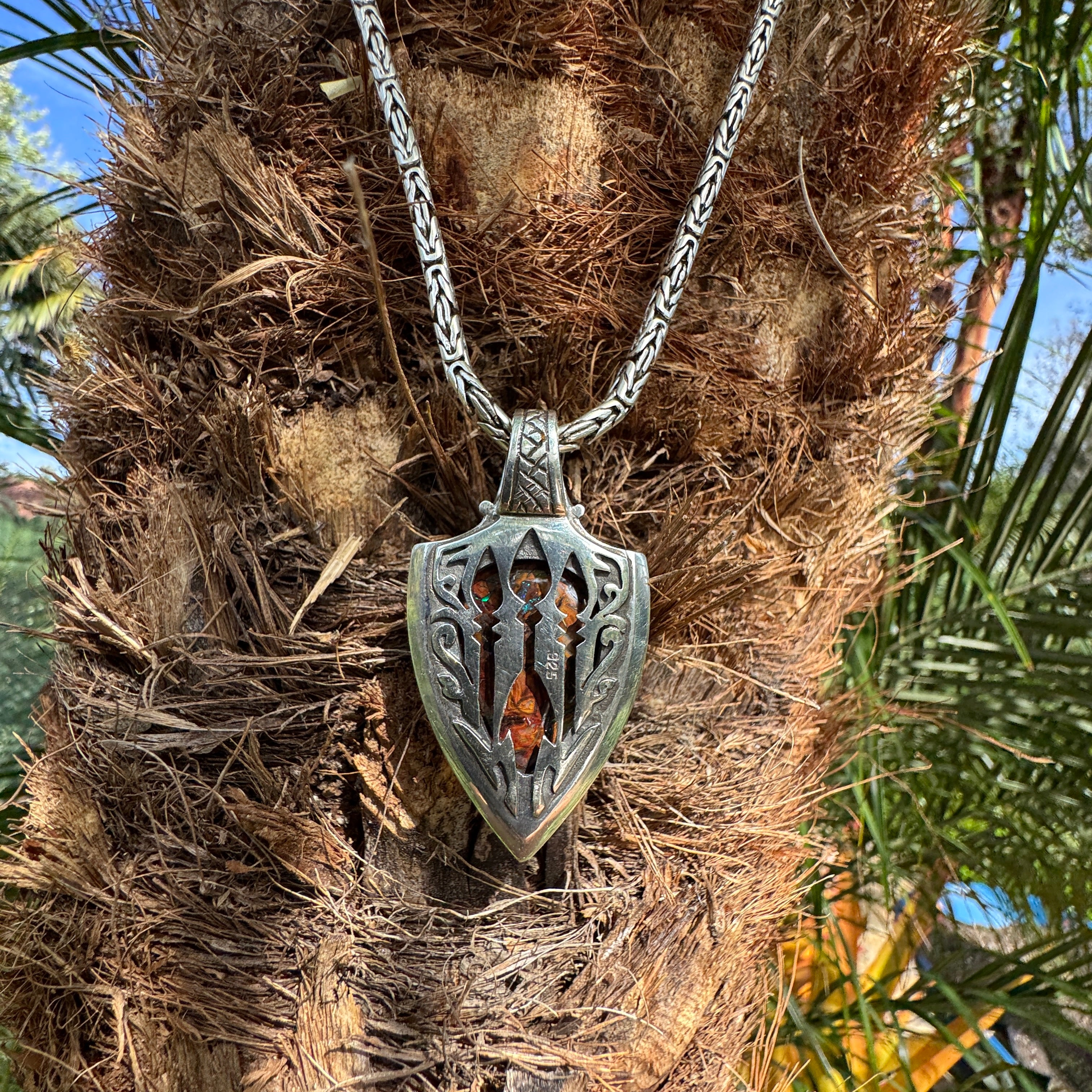 Tidal Relic Three Spears Reversible Boulder Opal Pendant