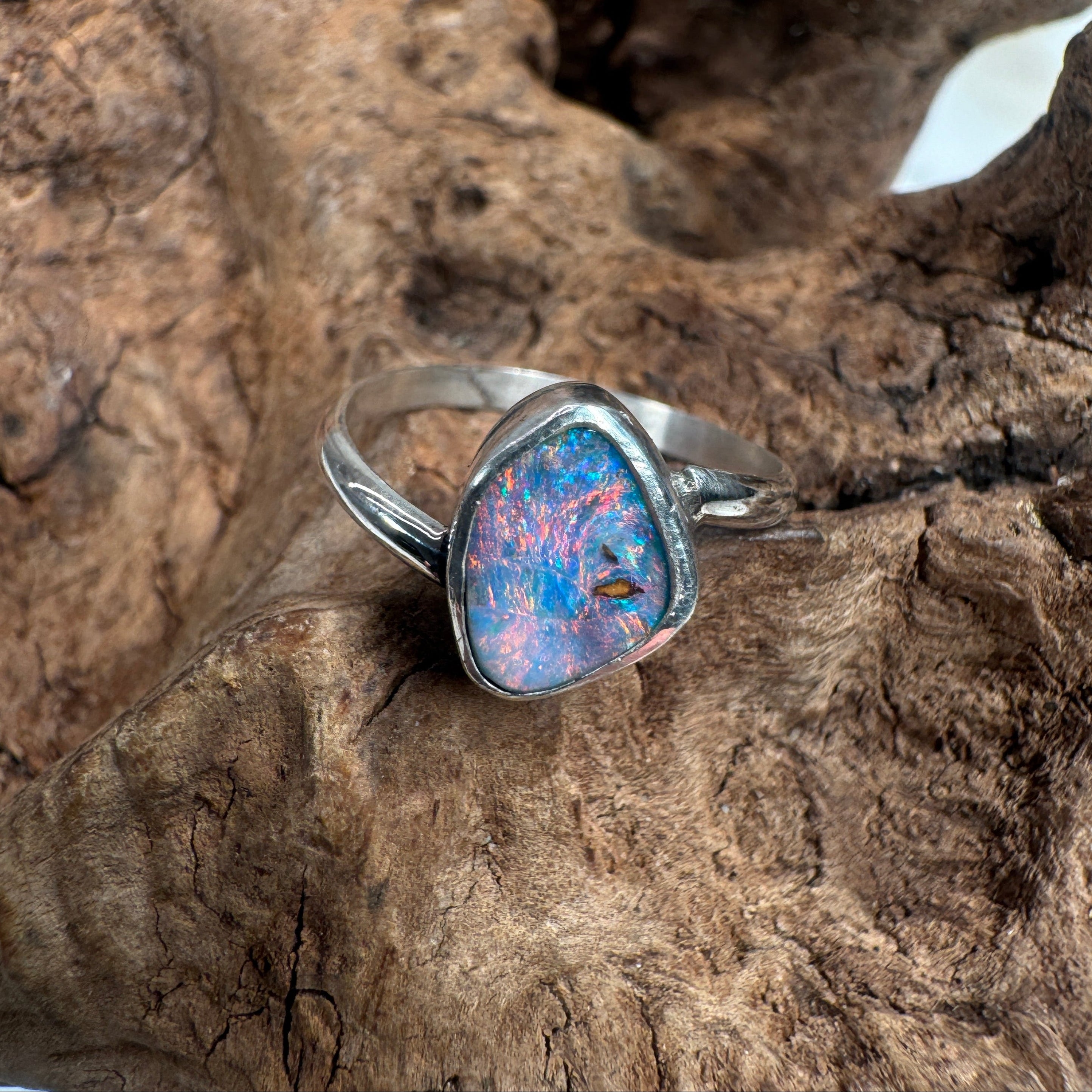 Ocean Inferno Australian Boulder Opal Ring