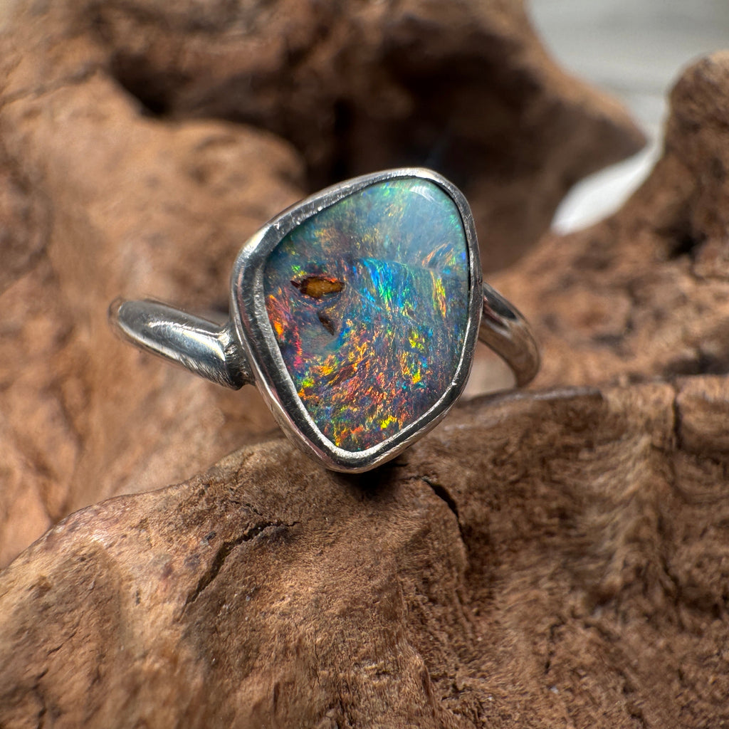 Ocean Inferno Australian Boulder Opal Ring