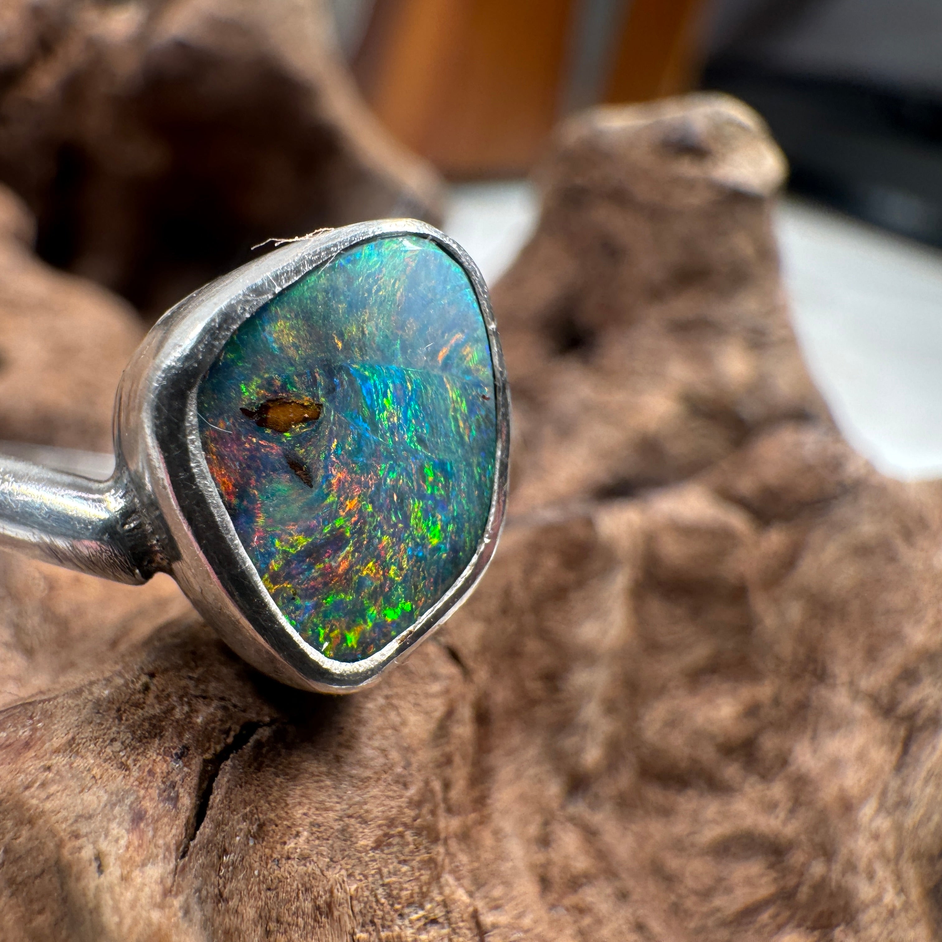 Ocean Inferno Australian Boulder Opal Ring