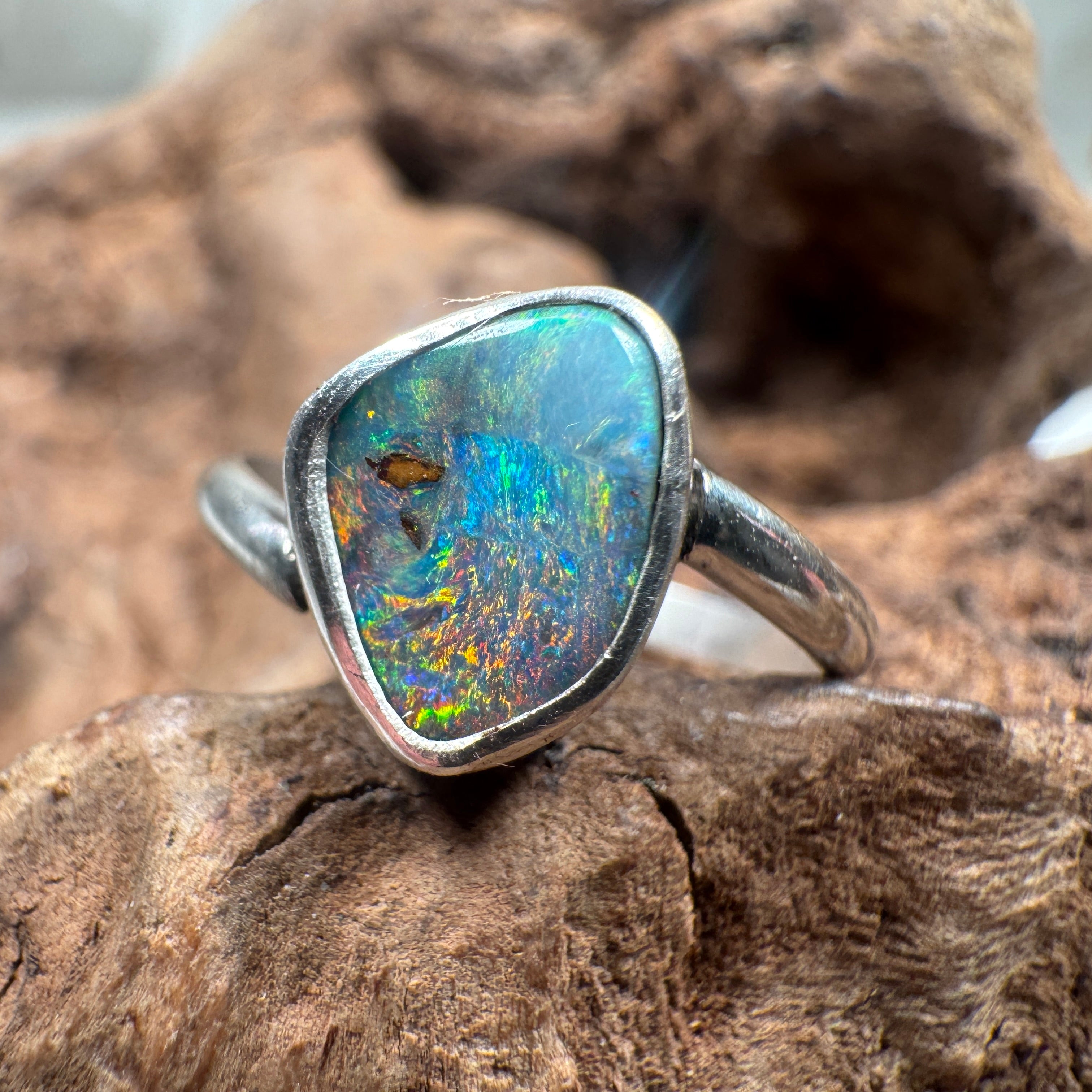 Ocean Inferno Australian Boulder Opal Ring