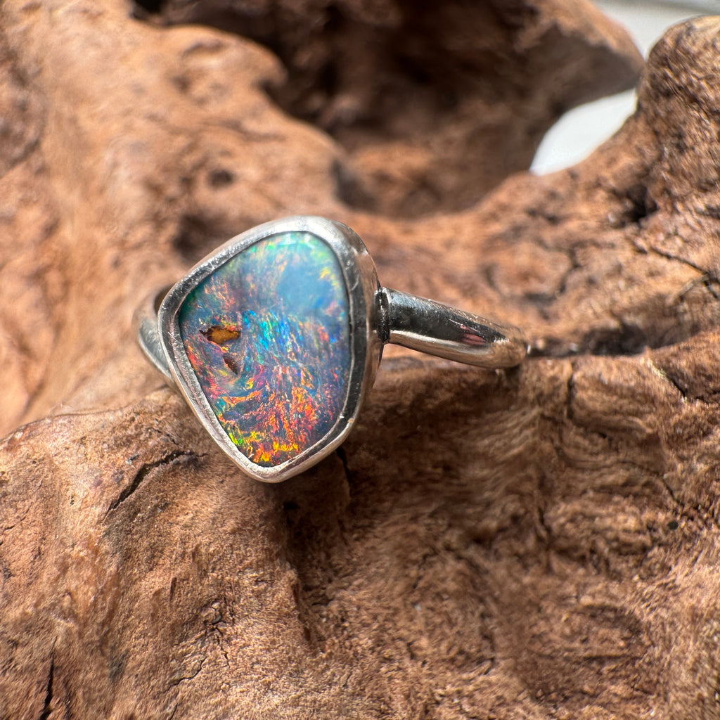 Ocean Inferno Australian Boulder Opal Ring