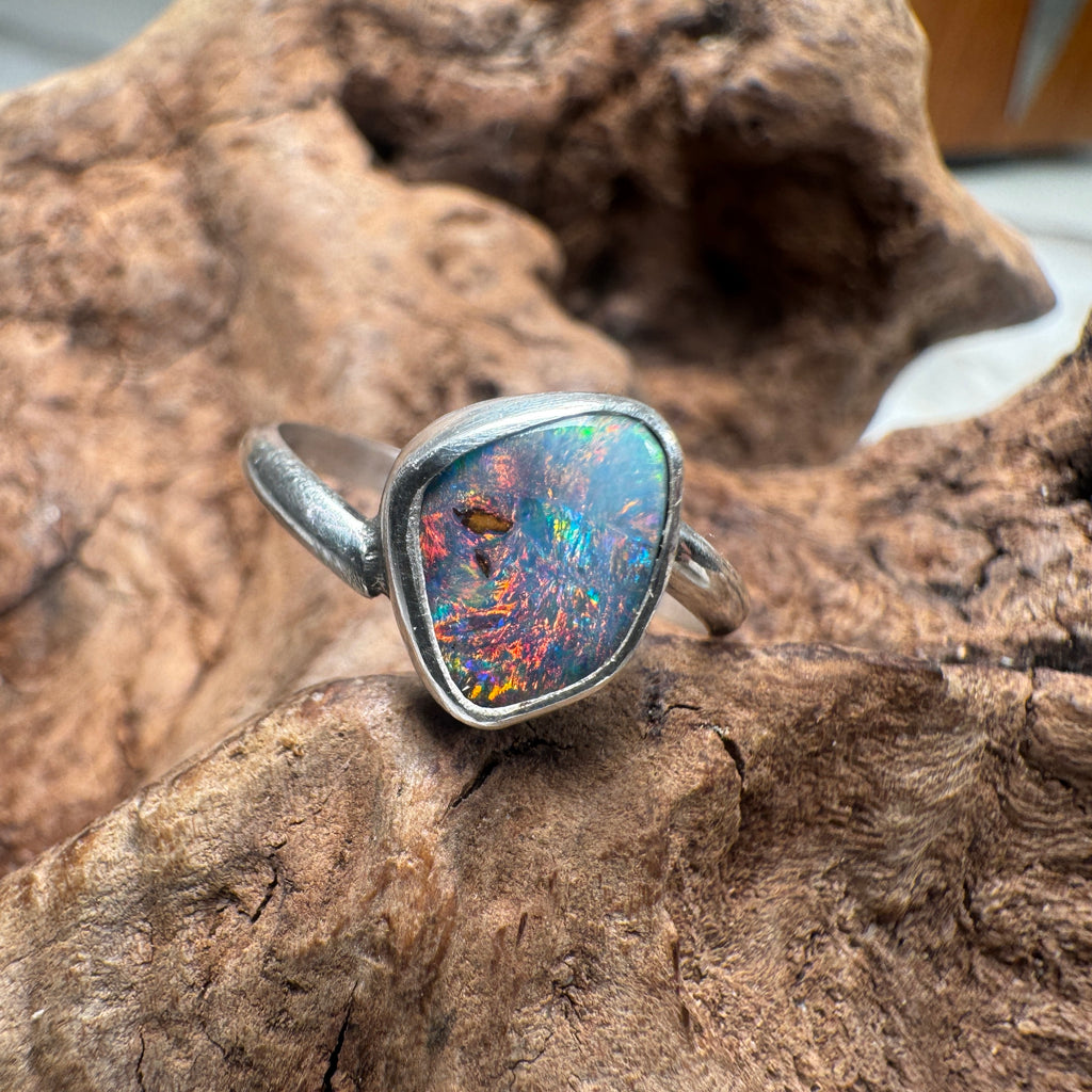 Ocean Inferno Australian Boulder Opal Ring